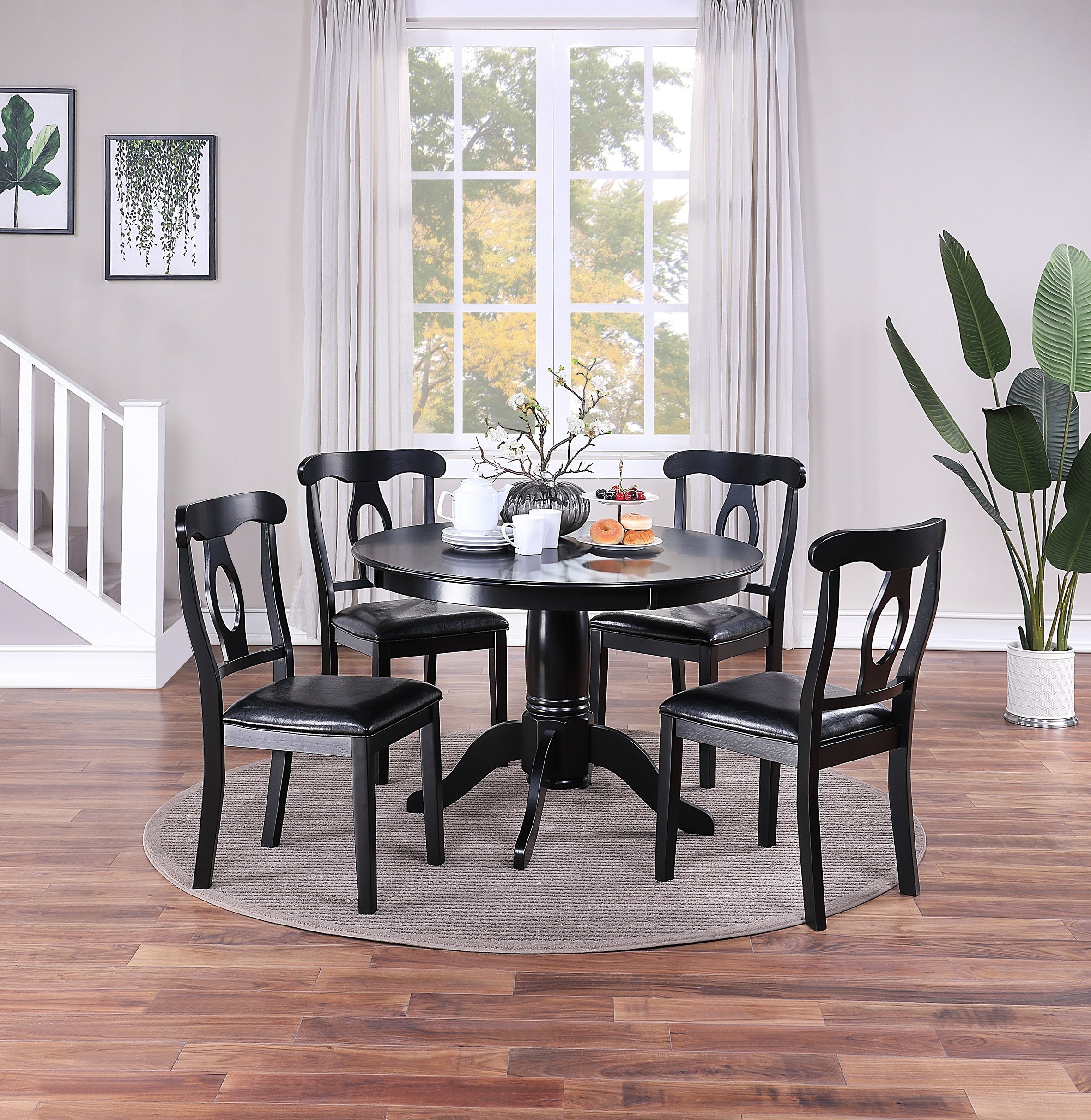 Black 5-Piece Dining Set with Round Pedestal Table