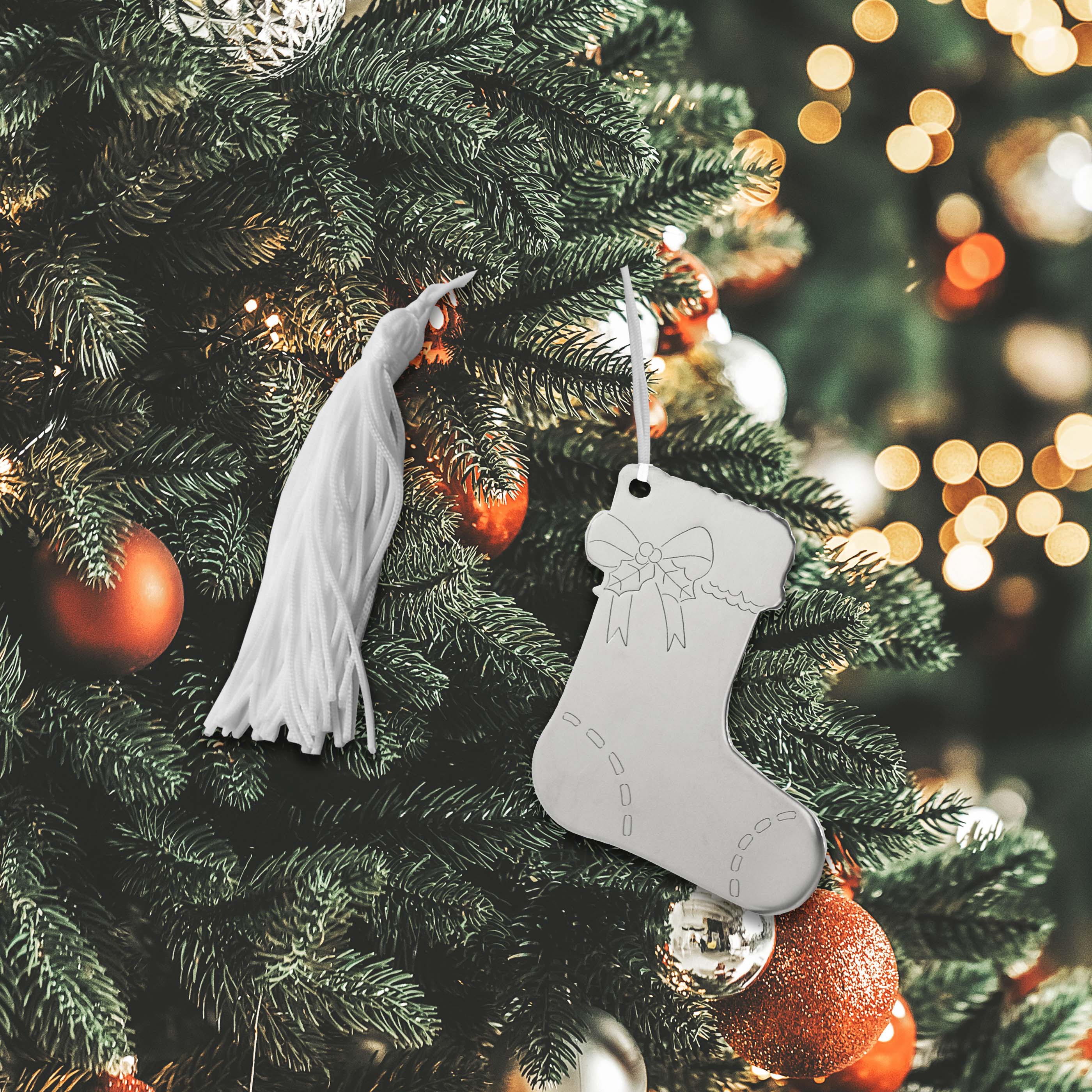 Stocking Ornament with White Tassel