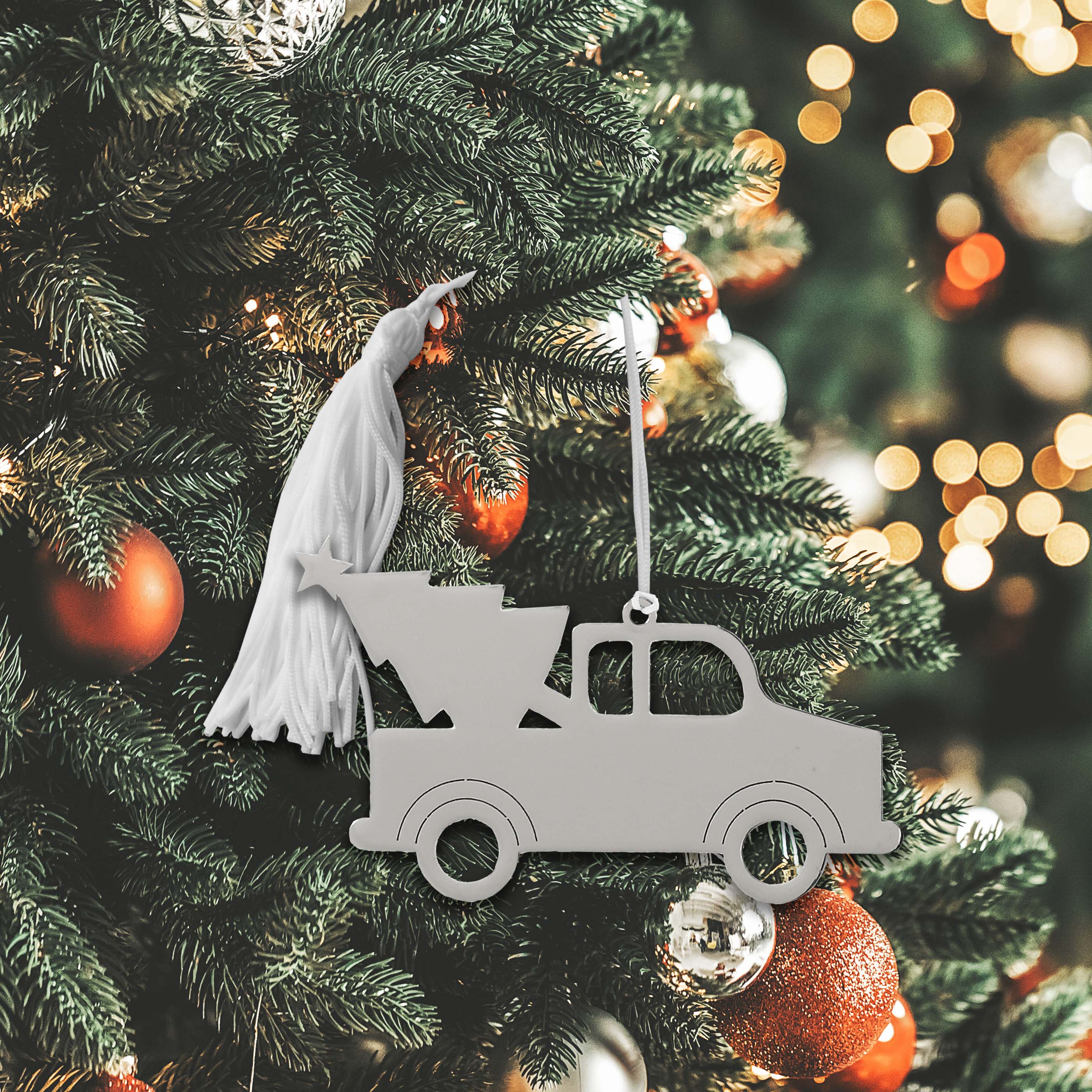 Truck Tree Ornament with White Tassel