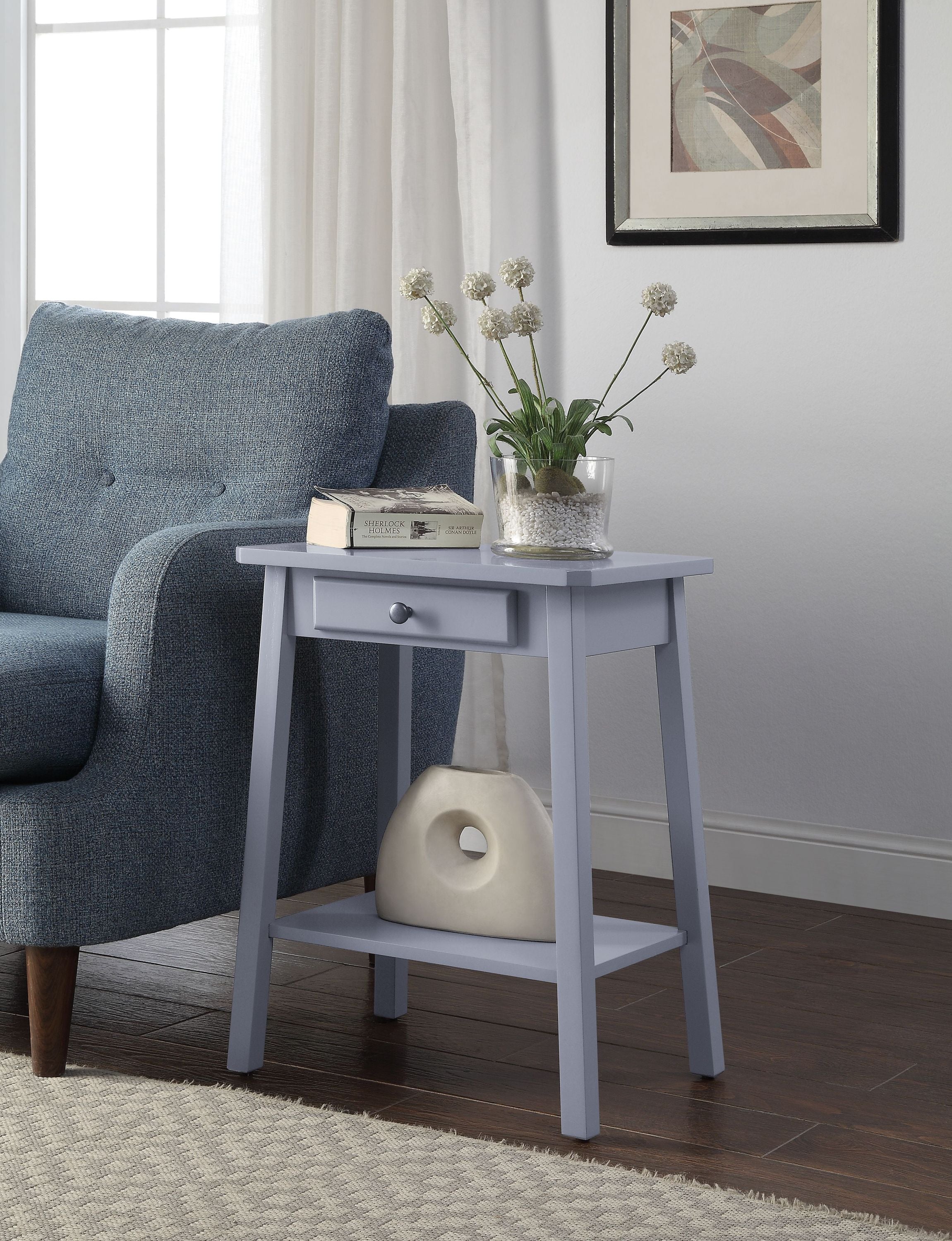 Kaife Gray Accent Table with Display and Utility Function