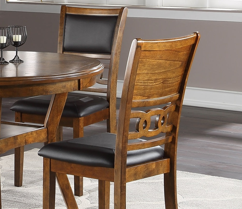 Contemporary  5pc Dining Set - Round Table With 4  Side Chairs Walnut Finish Rubberwood