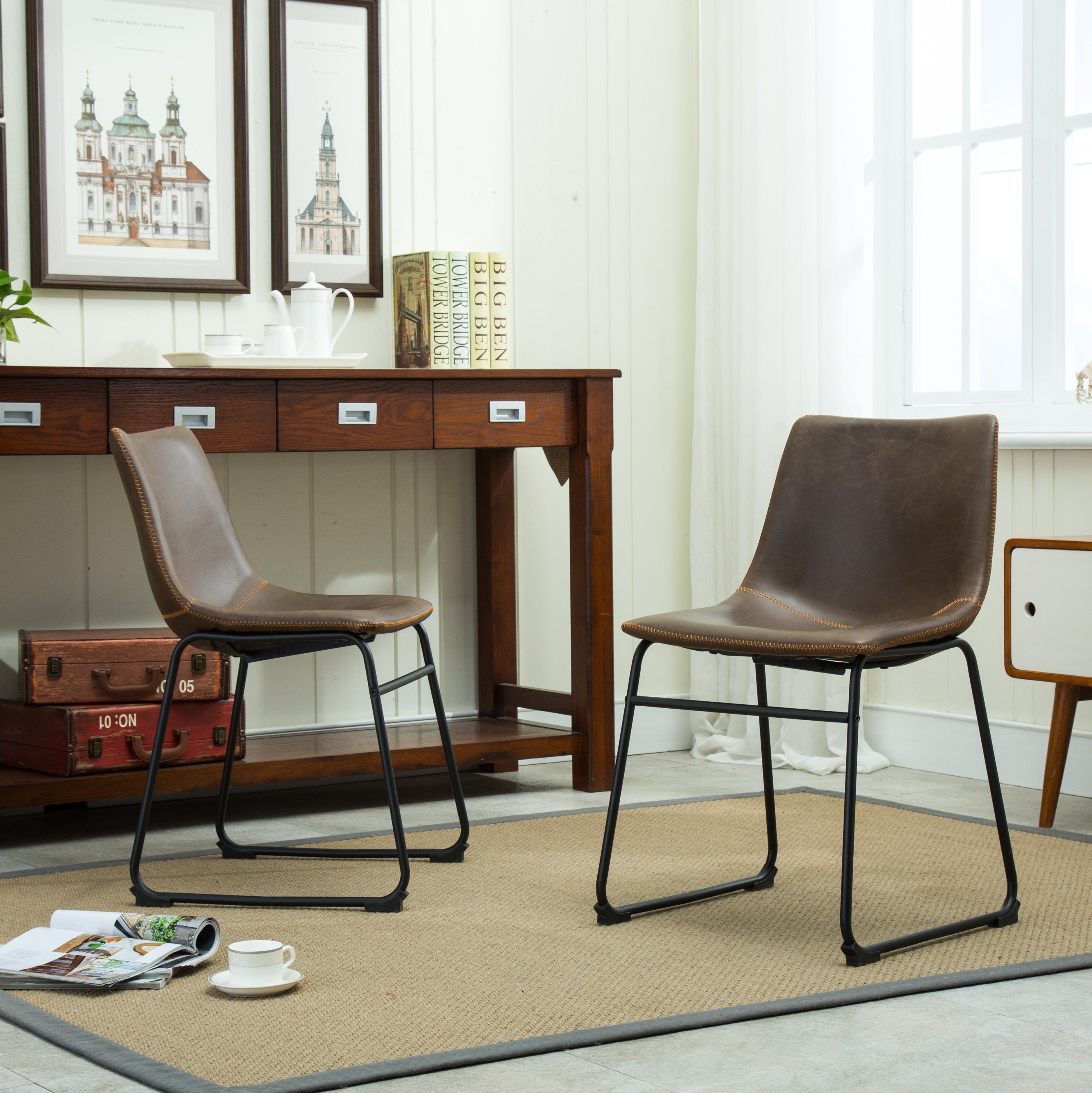Lotusville Vintage Leather Dining Chairs, Set of 2, Antique Brown