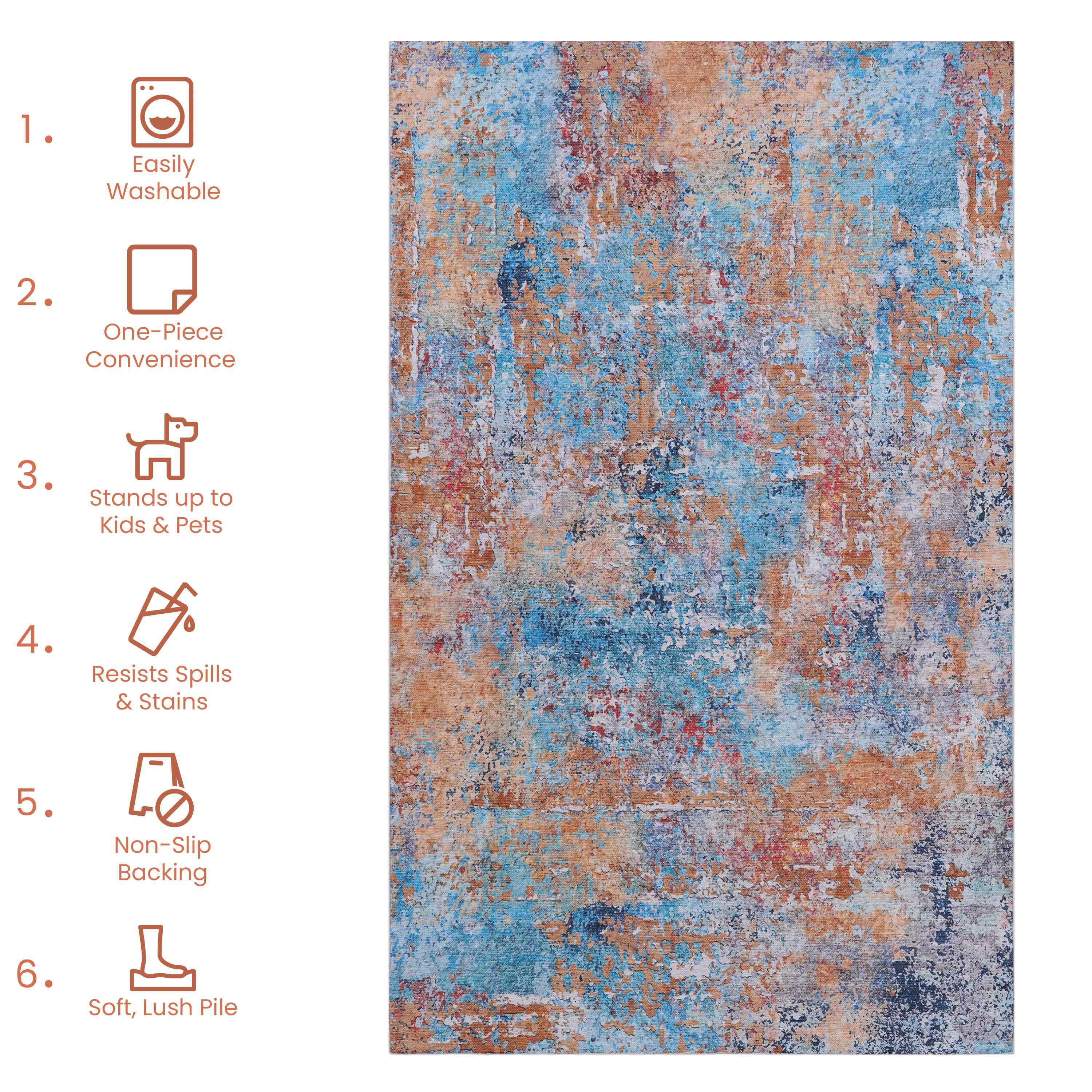 6x9 Area Rugs, Washable Rug, Low-Pile, Non-Slip, Non-Shedding, Foldable, Kid & Pet Friendly