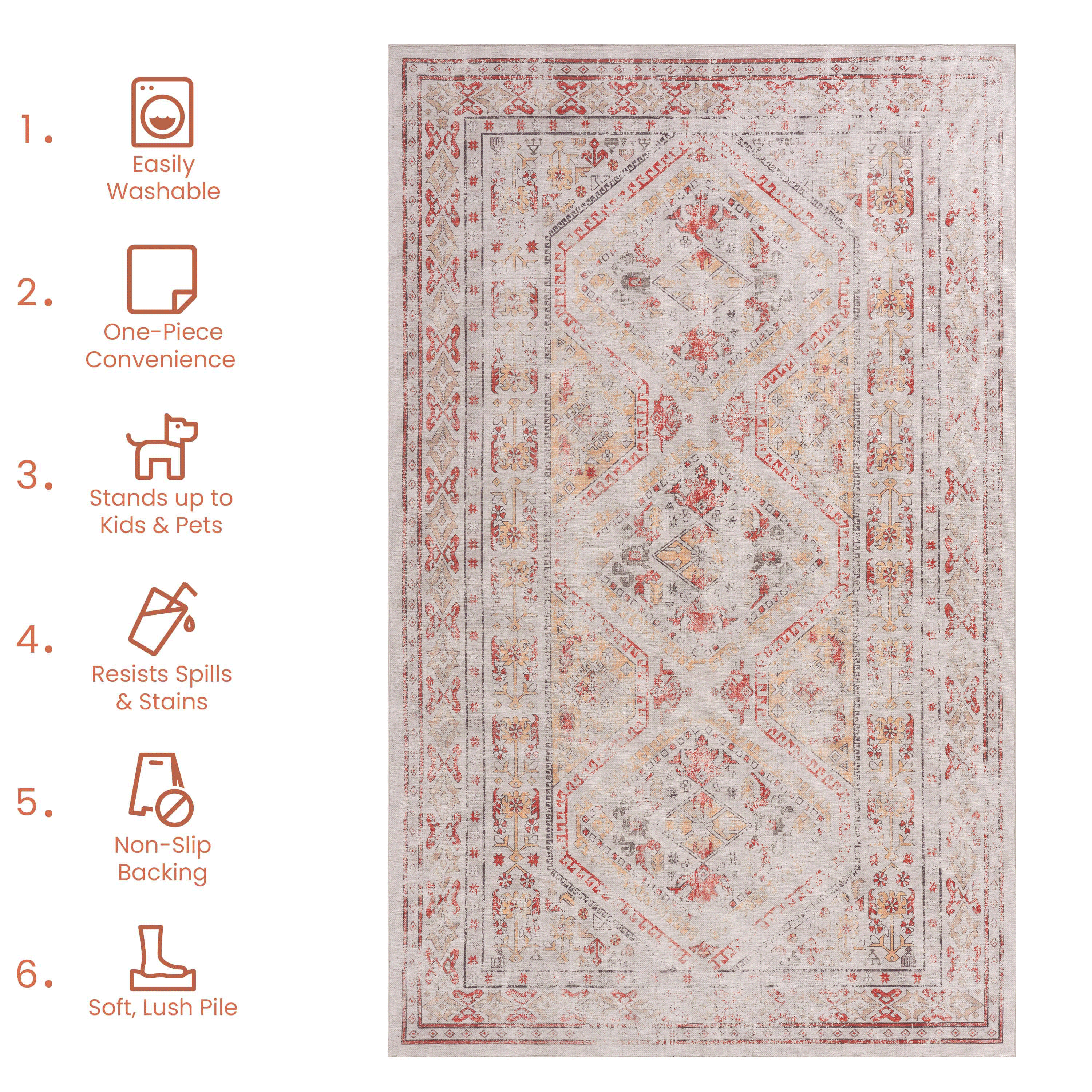 Naar 4x6 Area Rug, Washable Rug, Low-Pile, Non-Slip, Non-Shedding, Foldable, Kid & Pet Friendly