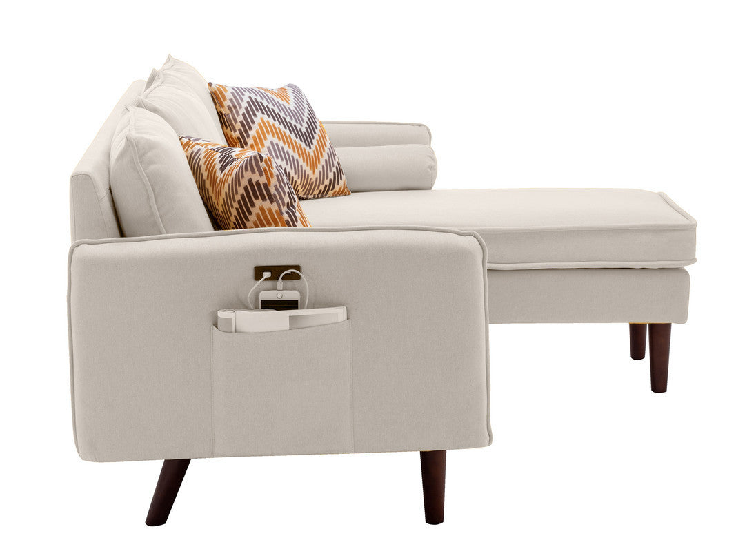 TM HOME 70 Beige Sectional Sofa Chaise with USB Charger & Pillows