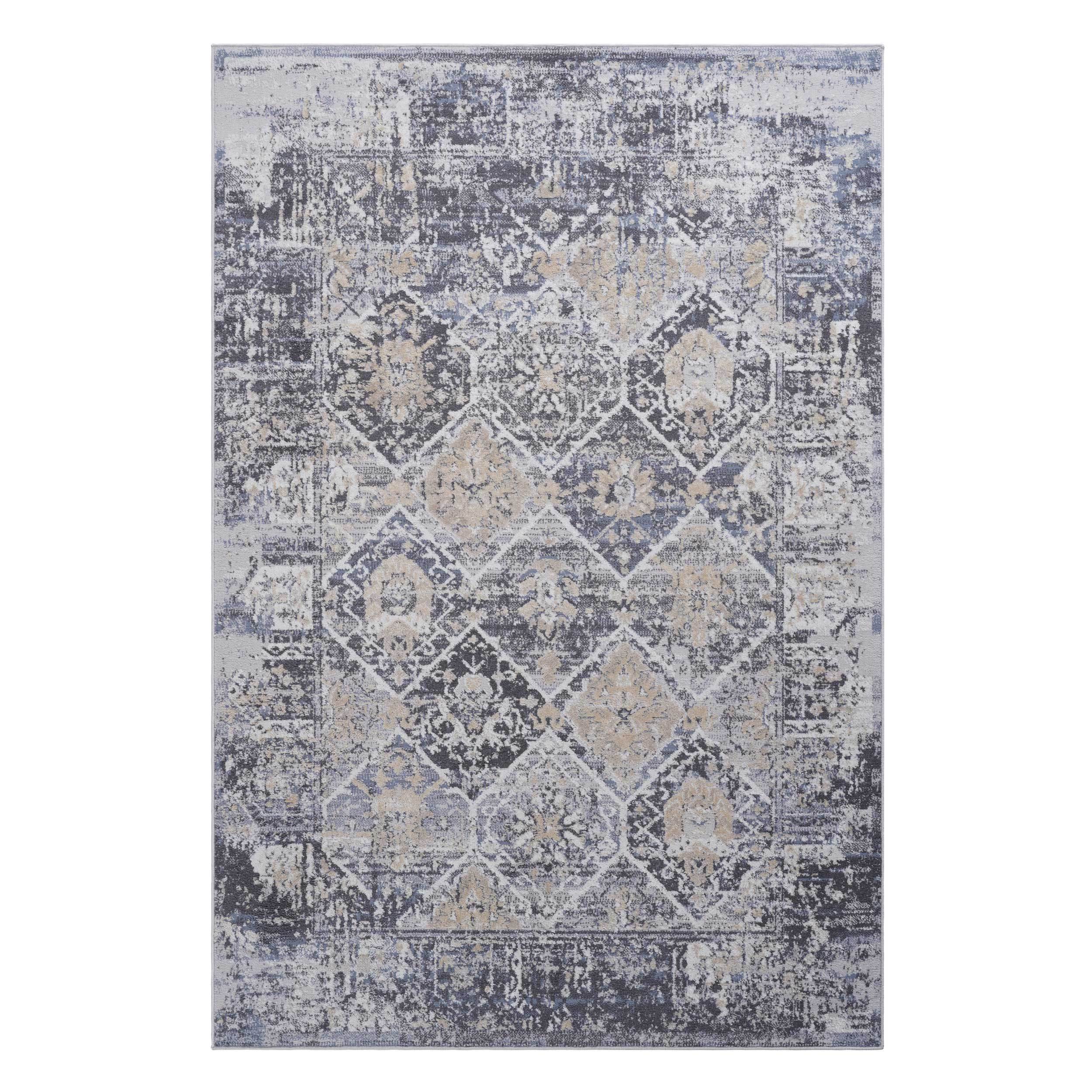 5X7 Grey/Blue /Traditional Non-Shedding and Stain Resistant Area Rug