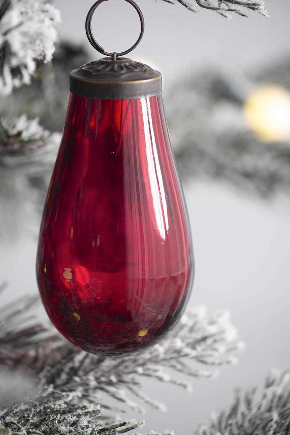 Luster Glass Tear Drop Ornament, Set of 12