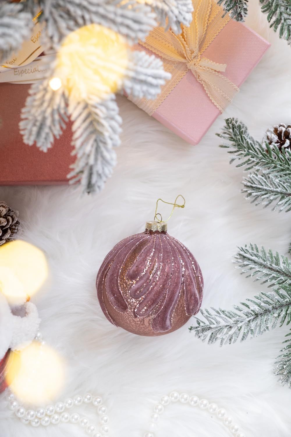 Purple with Glitter  Christmas Ball Ornaments, Set of 6