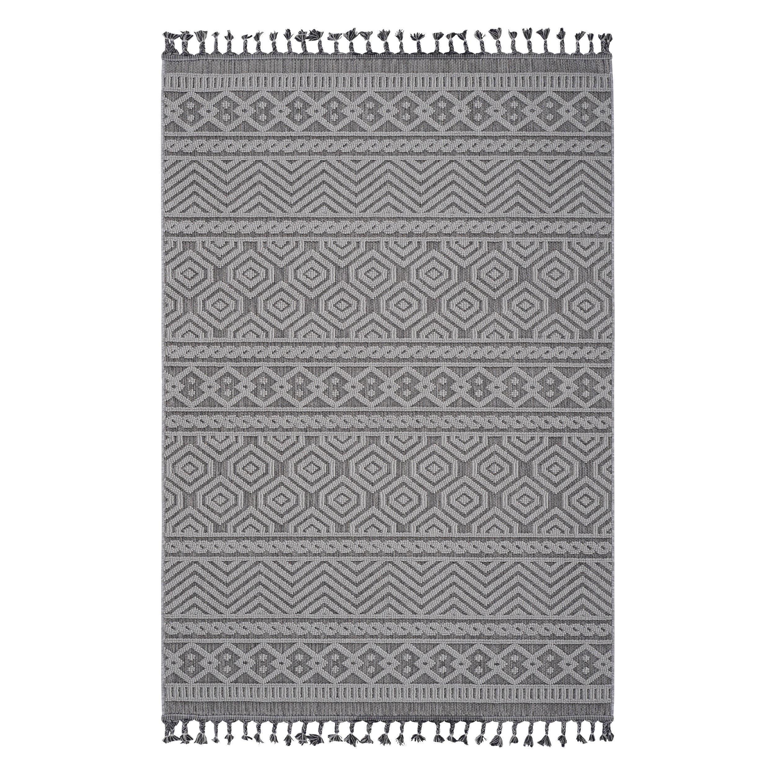 4X6 Grey/White /Geometric Indoor/Outdoor Area Rug