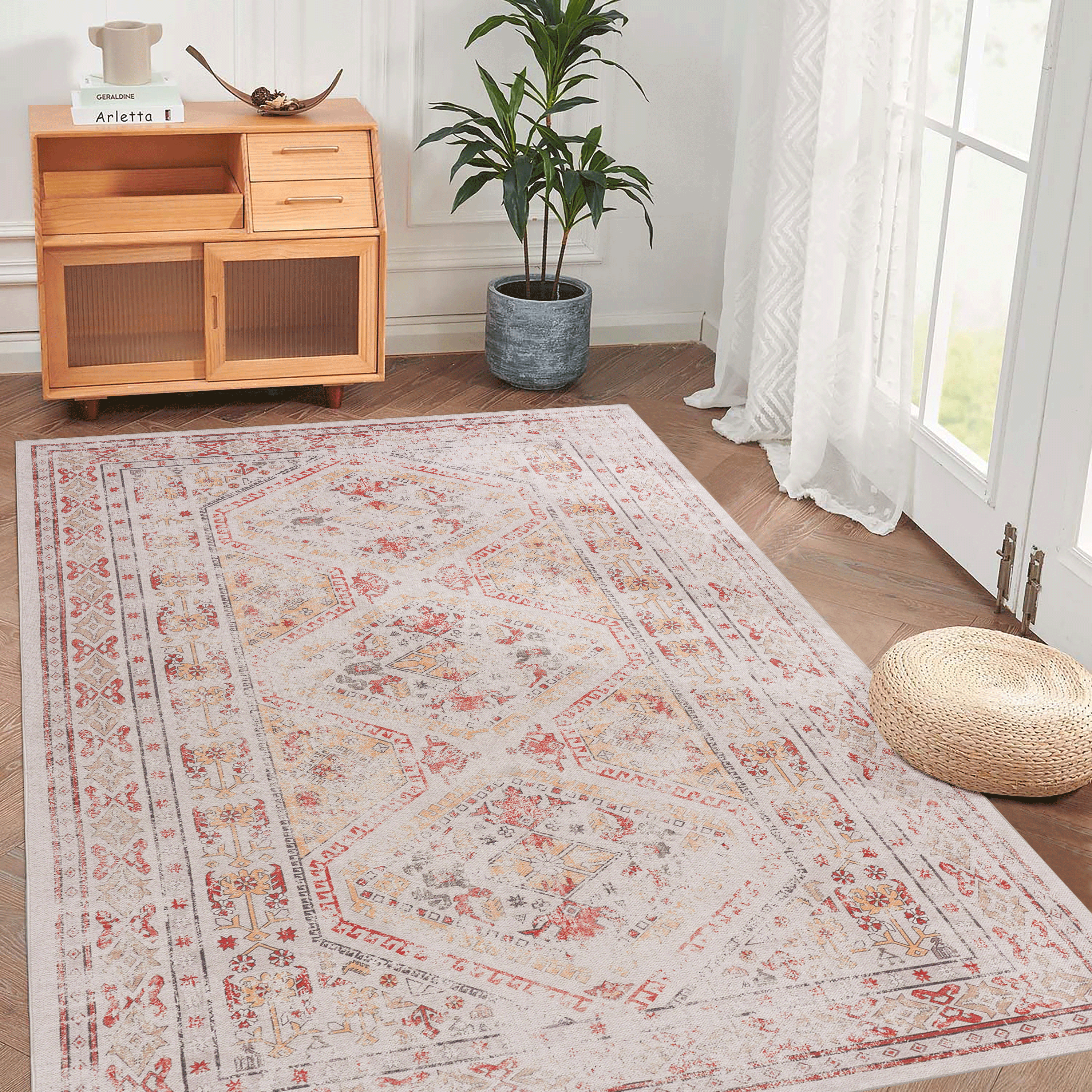 Naar 4x6 Area Rug, Washable Rug, Low-Pile, Non-Slip, Non-Shedding, Foldable, Kid & Pet Friendly