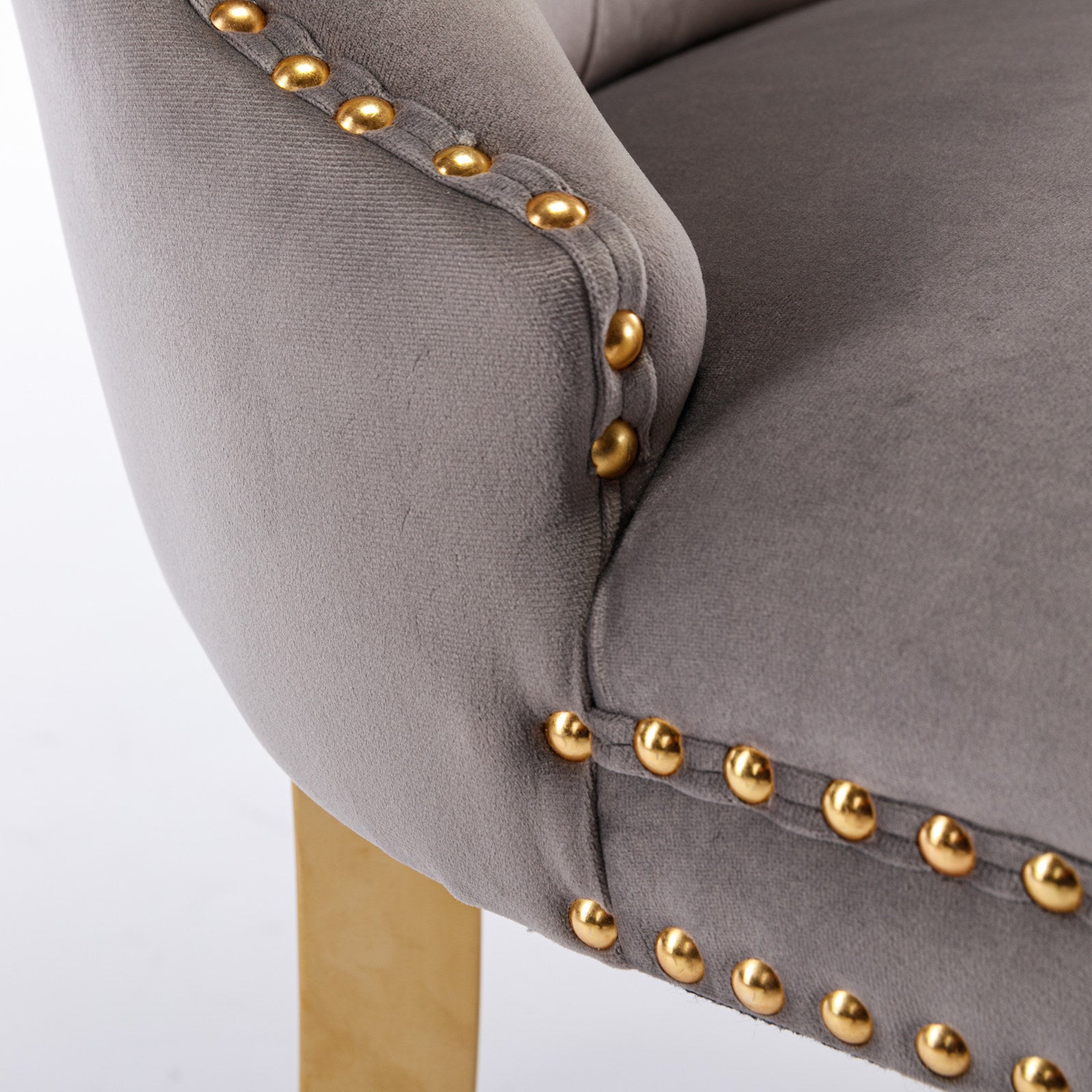 Tufted Solid Wood Contemporary Velvet Upholstered Dining Chair, Set of 2, Gray and Gold