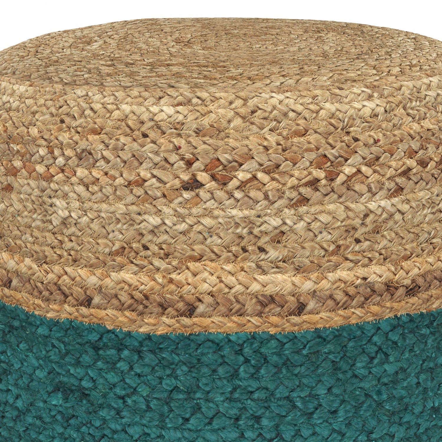 Lydia - Round Pouf - Aqua / Natural