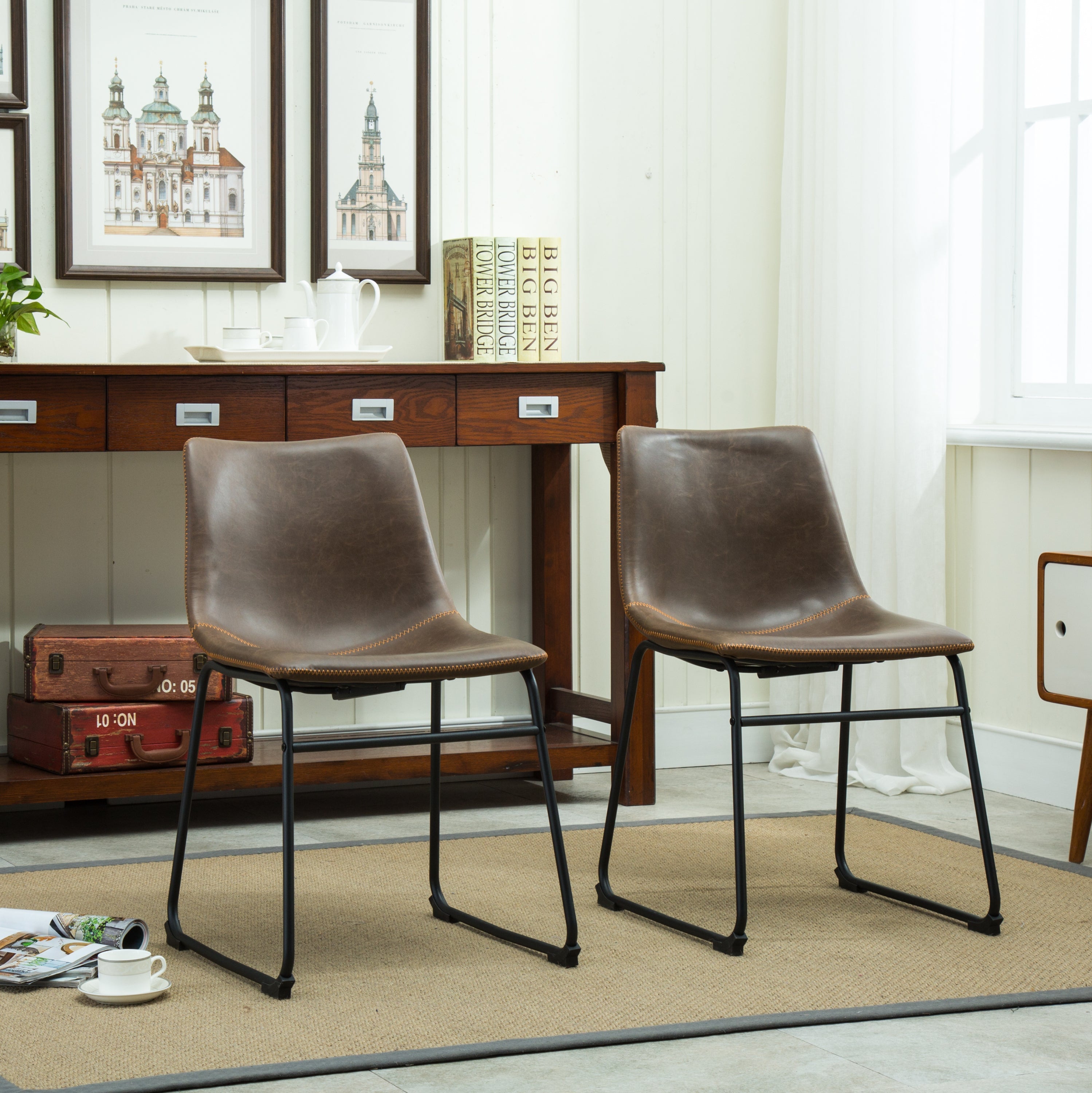 Lotusville Vintage Leather Dining Chairs, Set of 2, Antique Brown