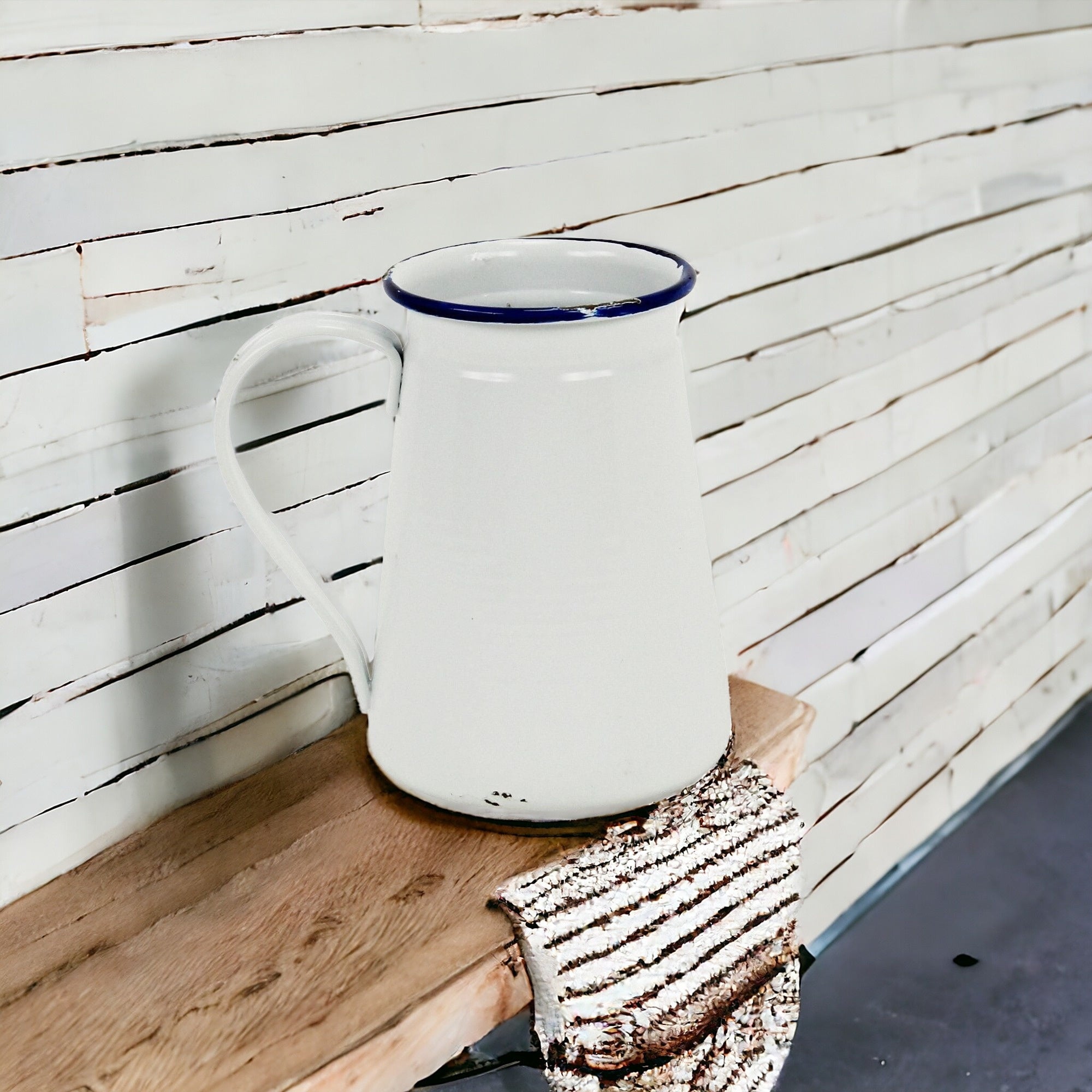 White and Black Metal Rustic Decorative Water Jug