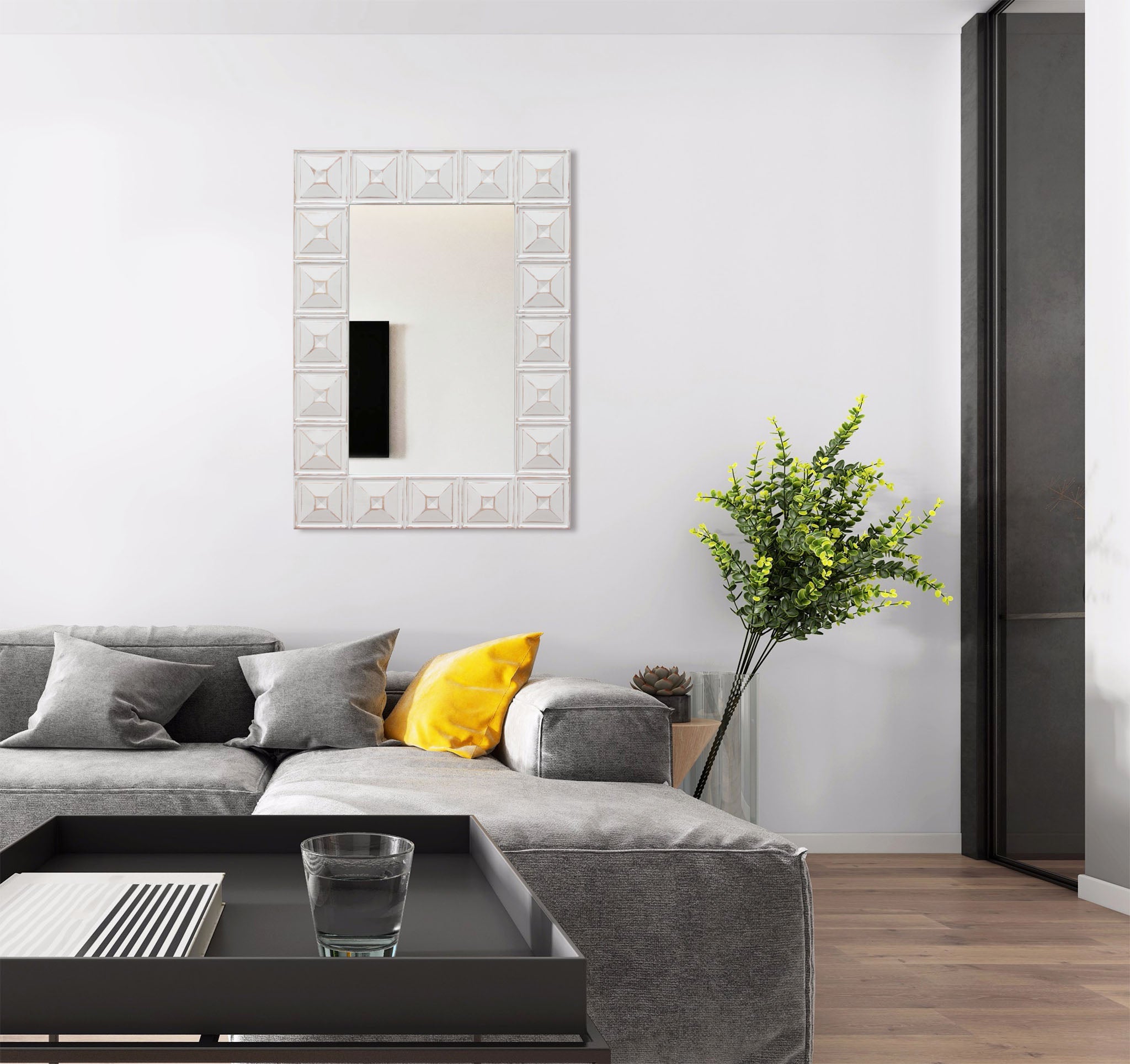 Whitewashed Wood Rectangle Wall Mirror