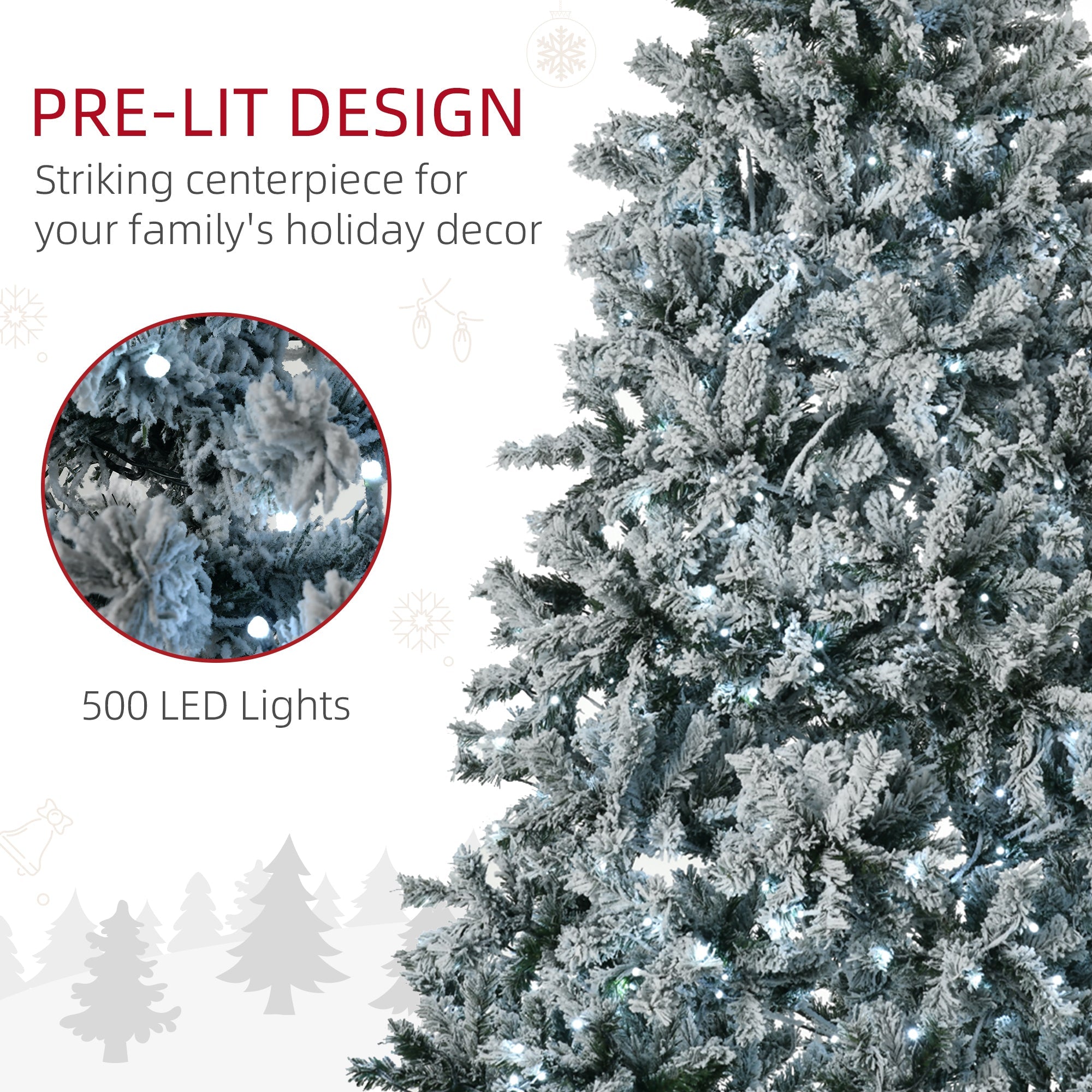 7.5' Flocked Artificial Christmas Tree with Cold White LED Lights