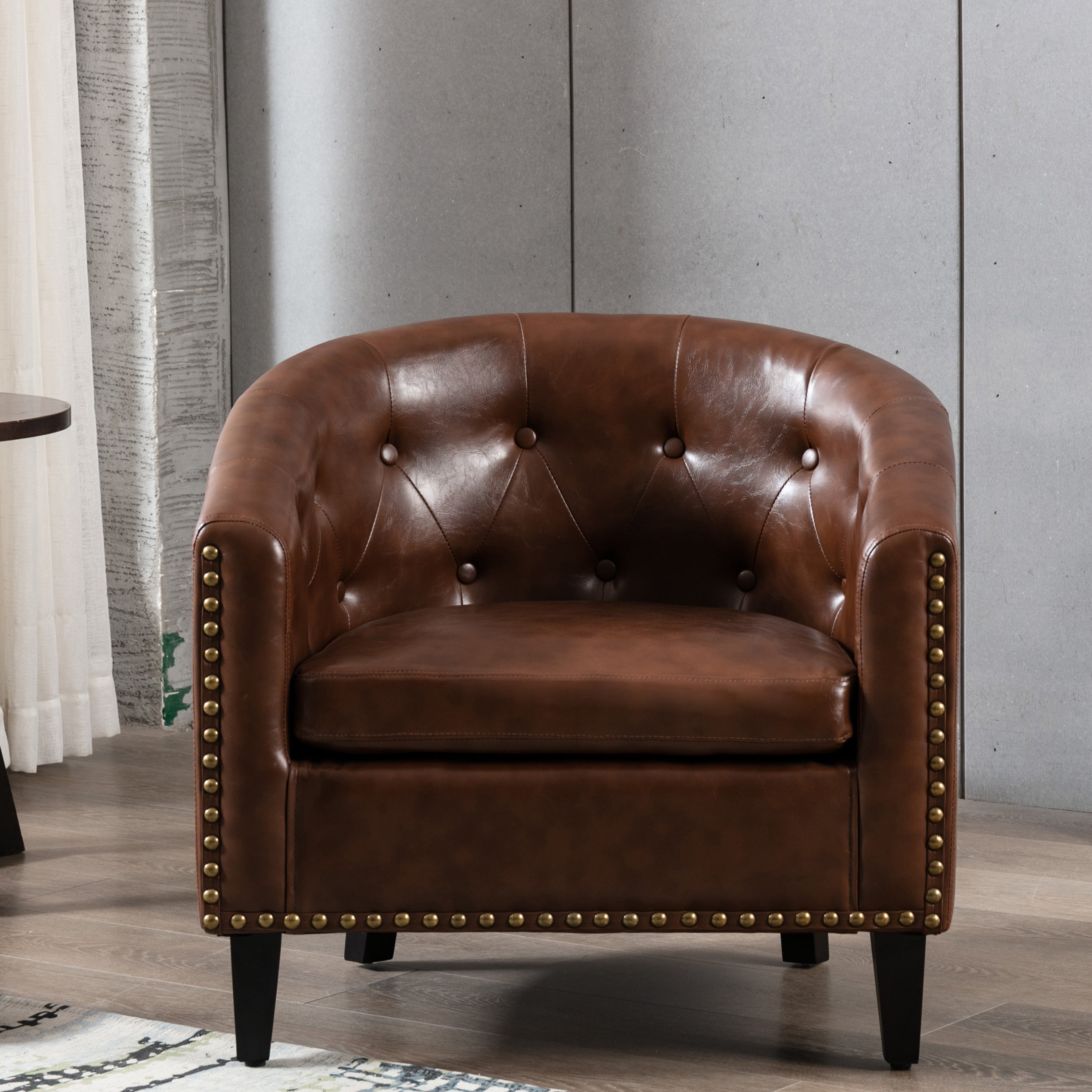 PU Leather Tufted Barrel ChairTub Chair for Living Room Bedroom Club Chairs