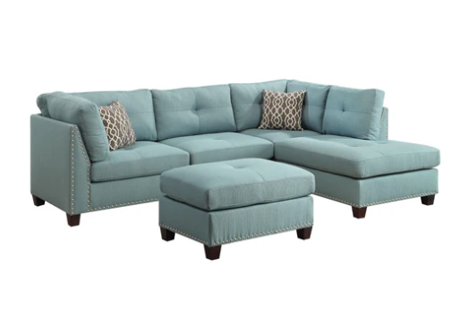 Laurissa Light Teal Linen Ottoman