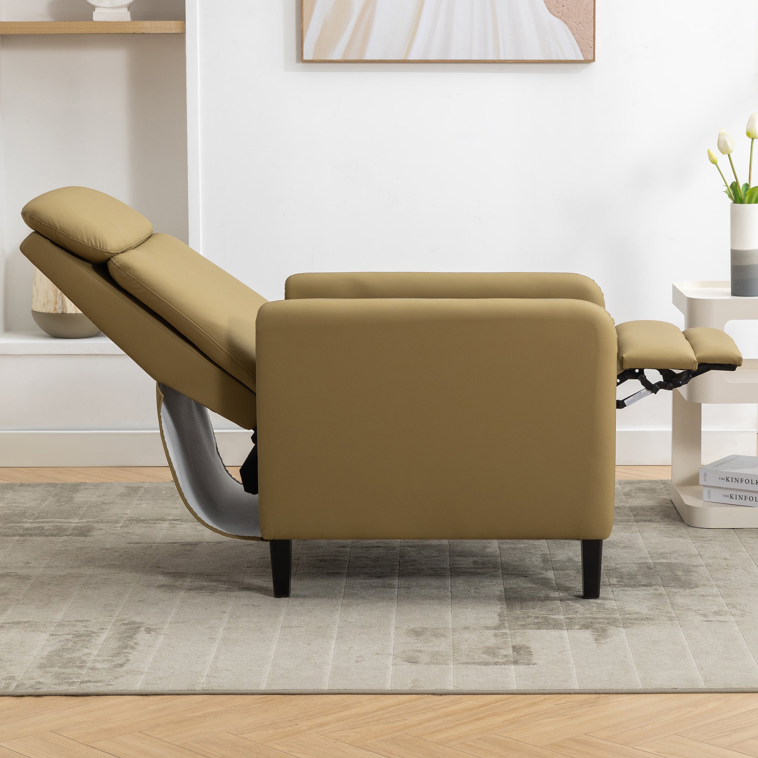 Modern Artistic Color Design Adjustable Recliner Chair , Mustard Green