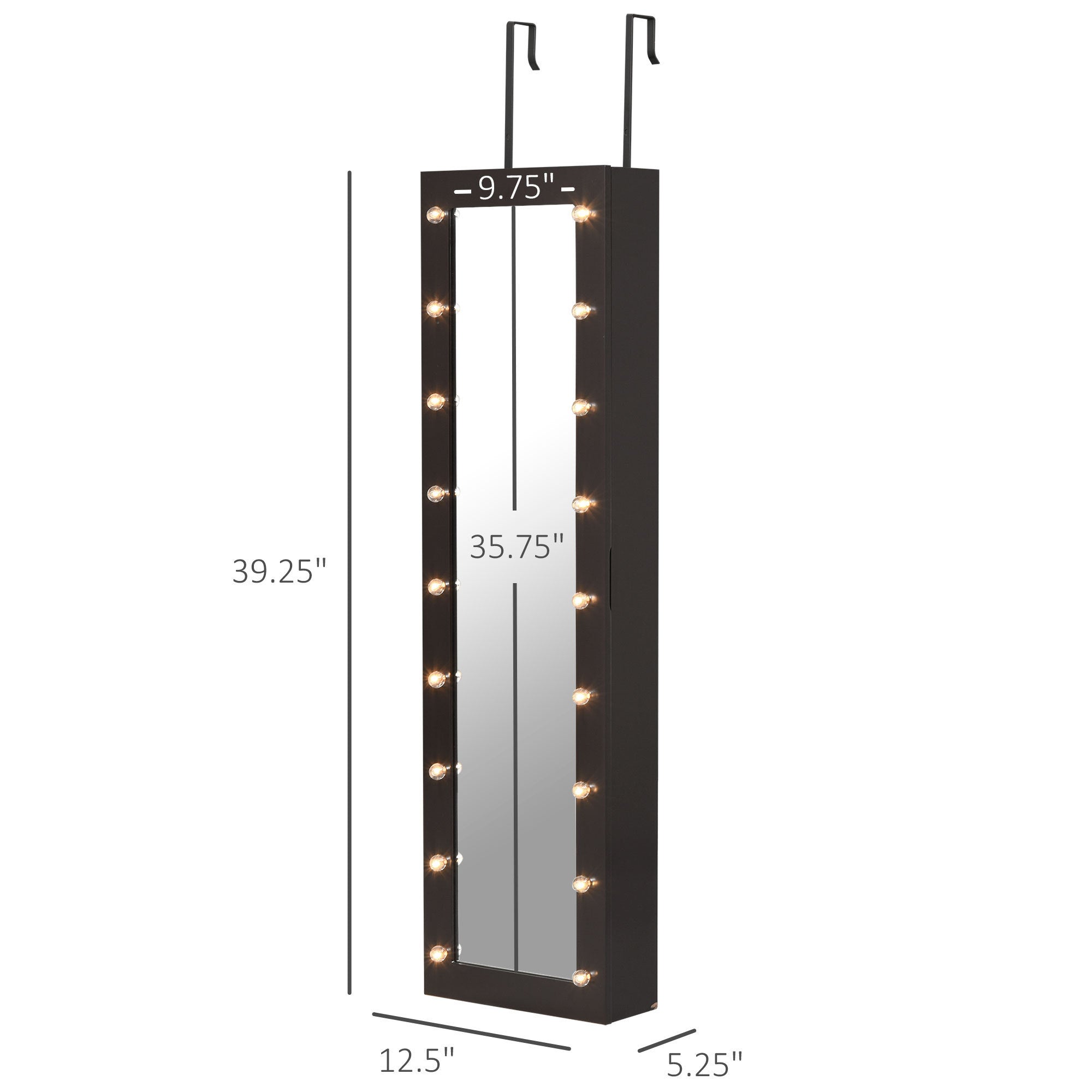 Jewelry Armoire with Mirror and 18 LED Lights, Wall-Mounted/Over-The-Door Cabinet with 3 Mountable Heights, Dark Walnut