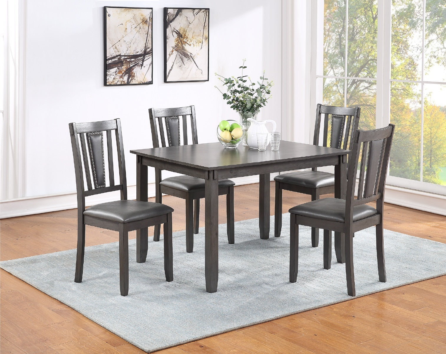 Grey Finish Dinette 5pc Set - Table with wooden Top, Upholstered Cushion Chairs