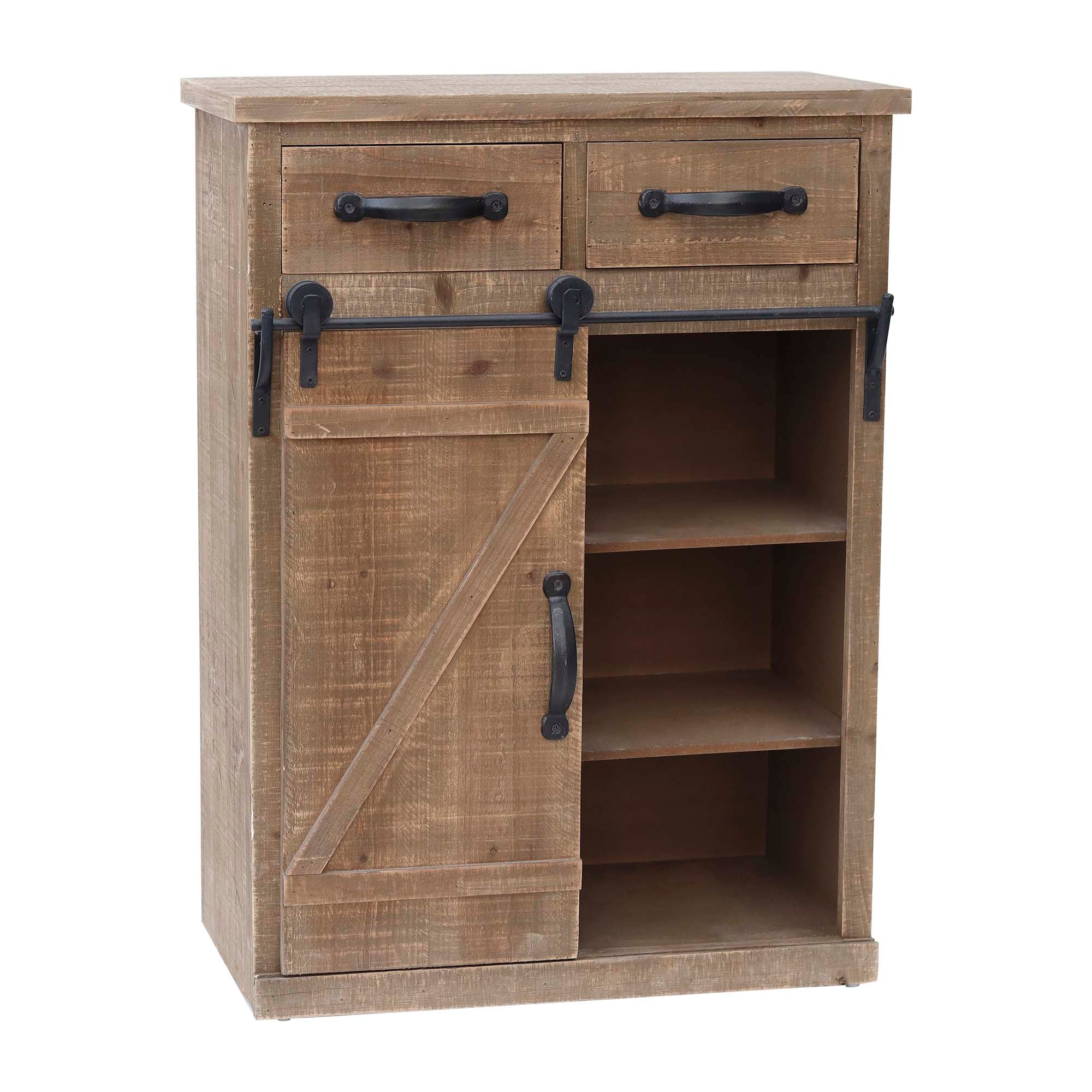 Wood Storage Cabine with Two Drawers Three Shelves