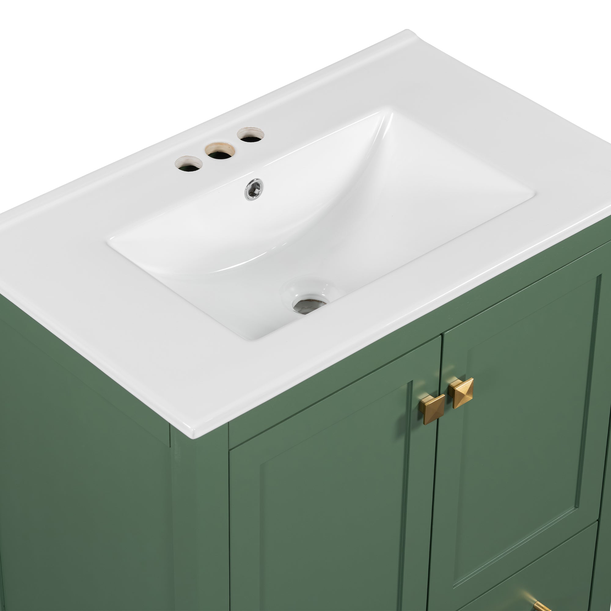 30" Green Bathroom Vanity with Single Sink, Storage Cabinet with 2 Doors and a Drawer, Soft Closure