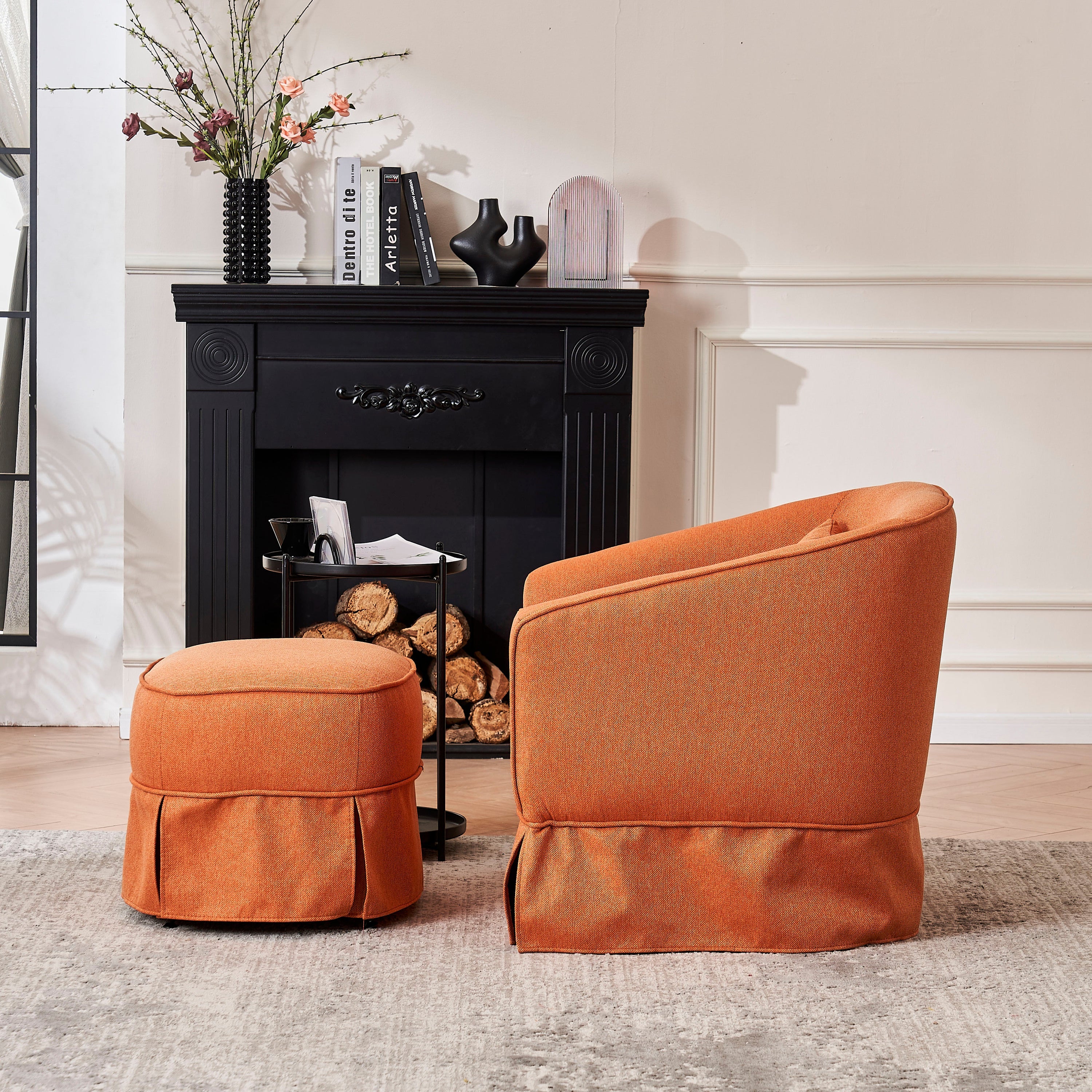 Swivel Barrel Chair With Ottoman, Swivel Accent Chairs Armchair  (Orange)