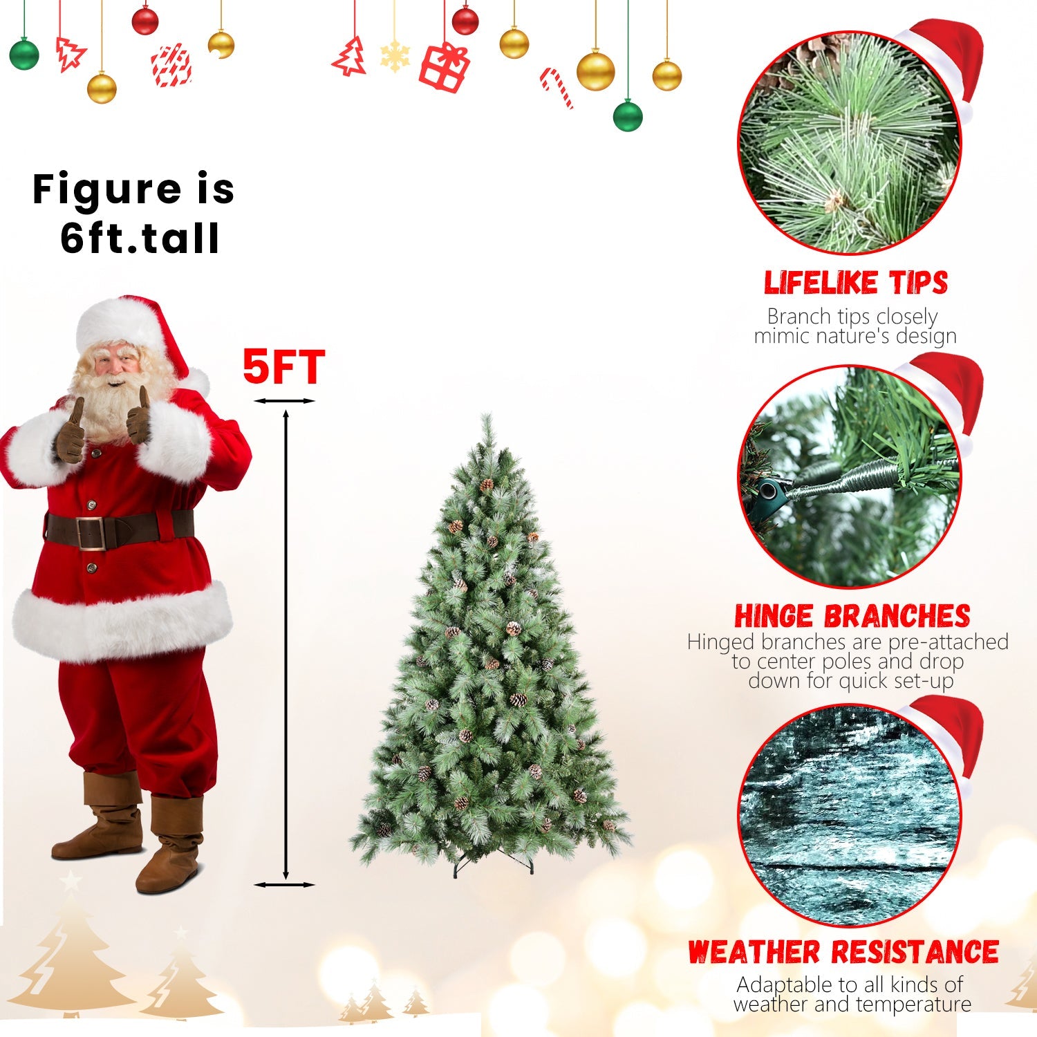 8FT Scotch Pine Christmas Tree, Premium Frosted Pre-Decorated Artificial Holiday Decor w/ 1,858 Branch Tips