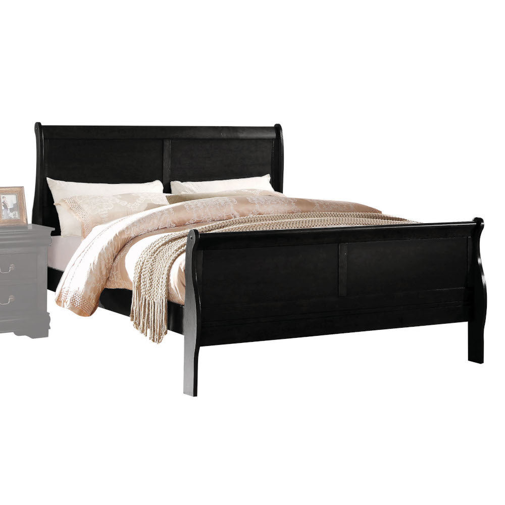 Louis Philippe Black Finish Queen Sleigh Bed