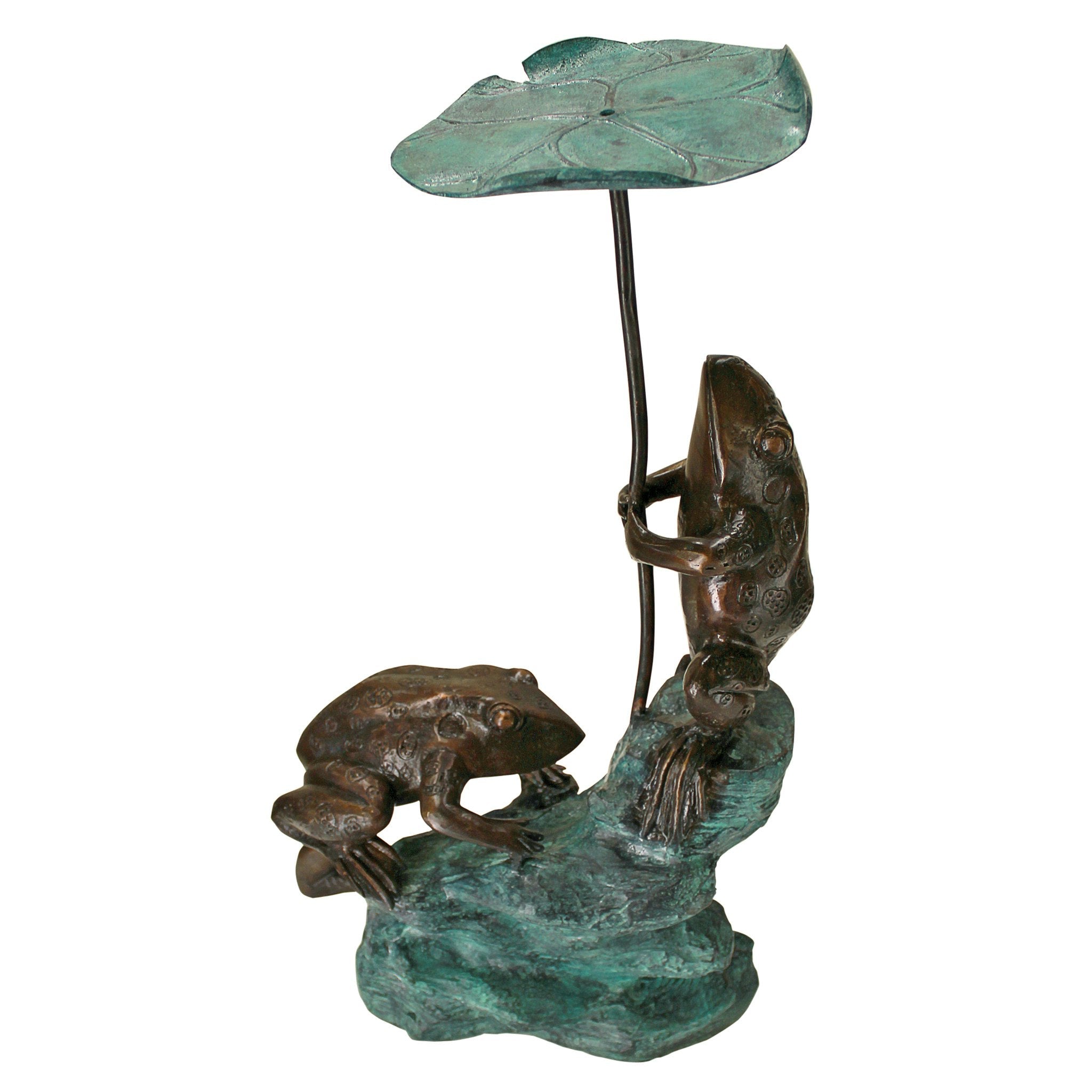 Lily Pad Umbrella Frogs Solid Cast Bronze Garden Statue