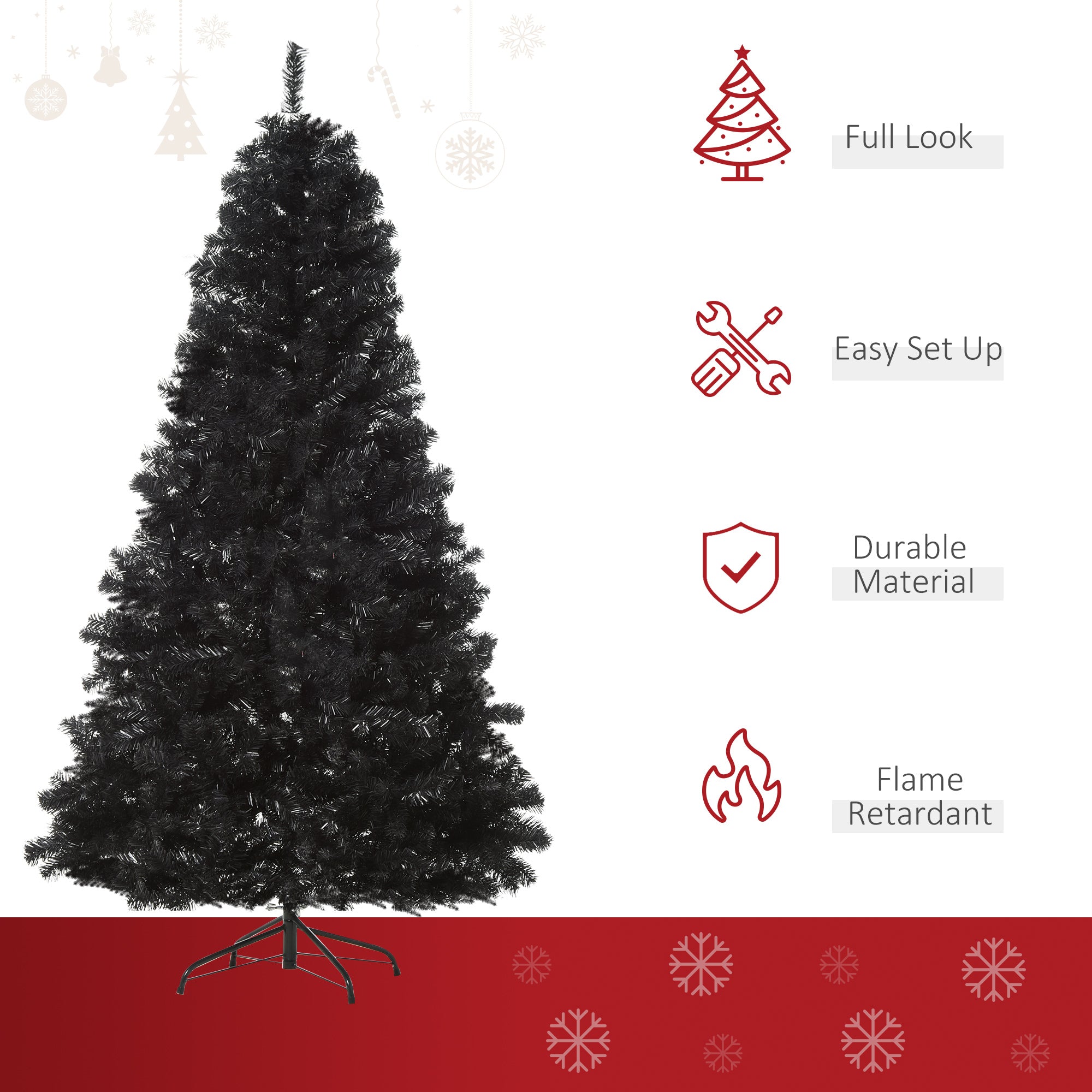 7ft  Christmas Tree Unlit Douglas Fir -Black Halloween Style