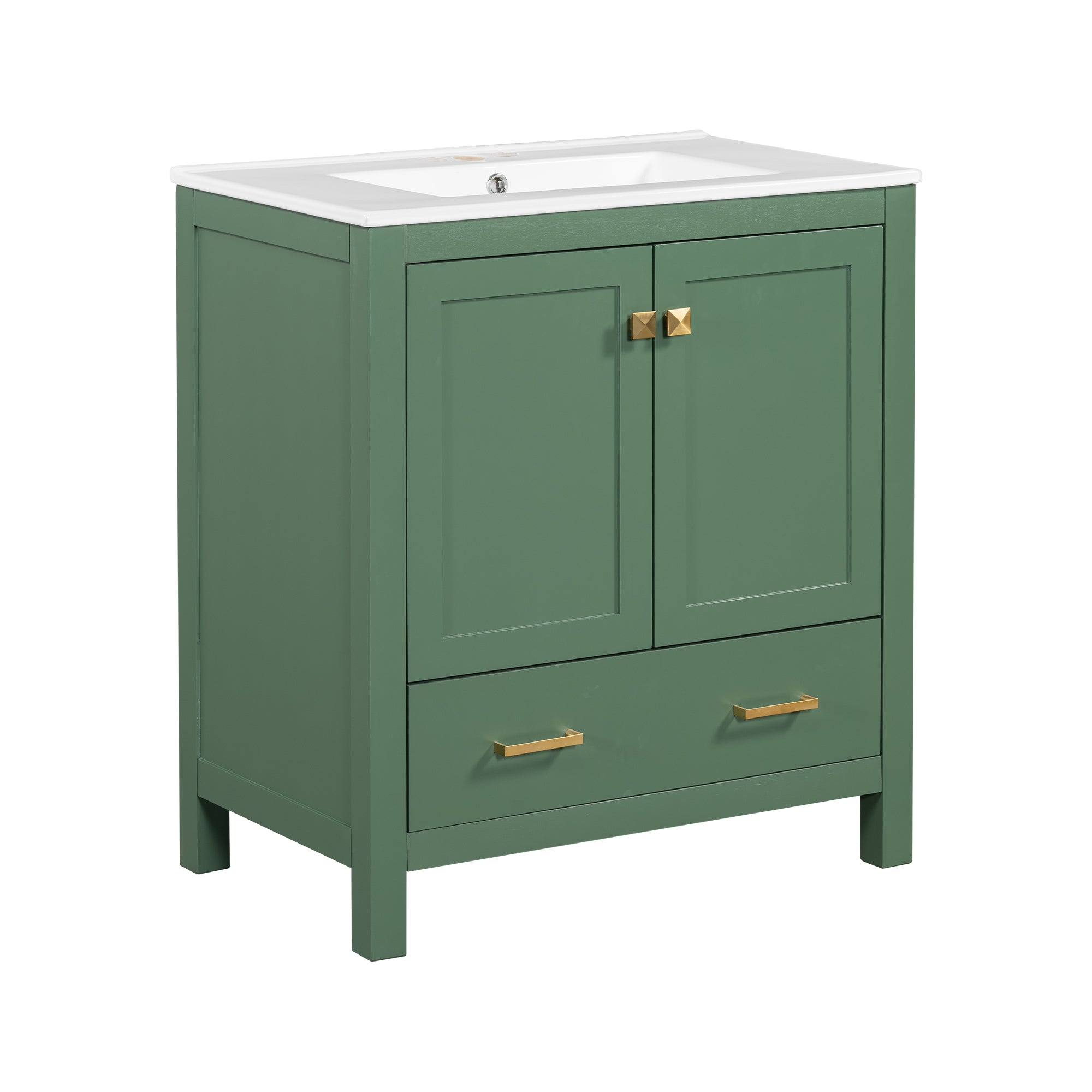 30" Green Bathroom Vanity with Single Sink, Storage Cabinet with 2 Doors and a Drawer, Soft Closure