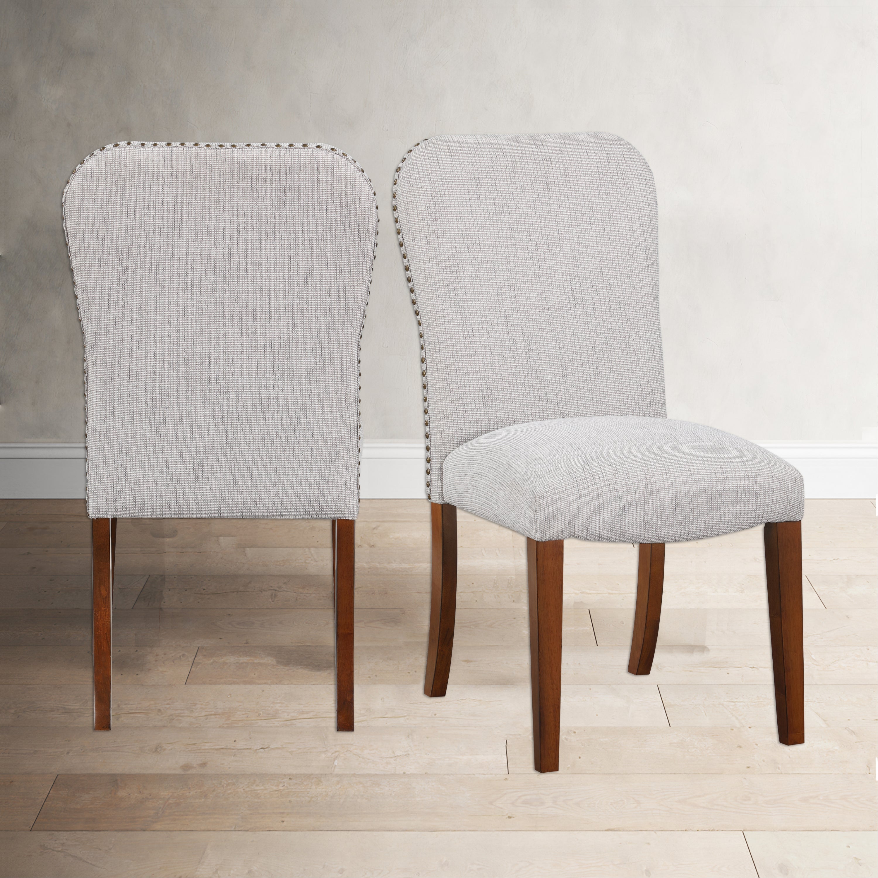 Sophia Sea Oat Dining Chair in Performance Fabric with Nail Heads - Set of 2