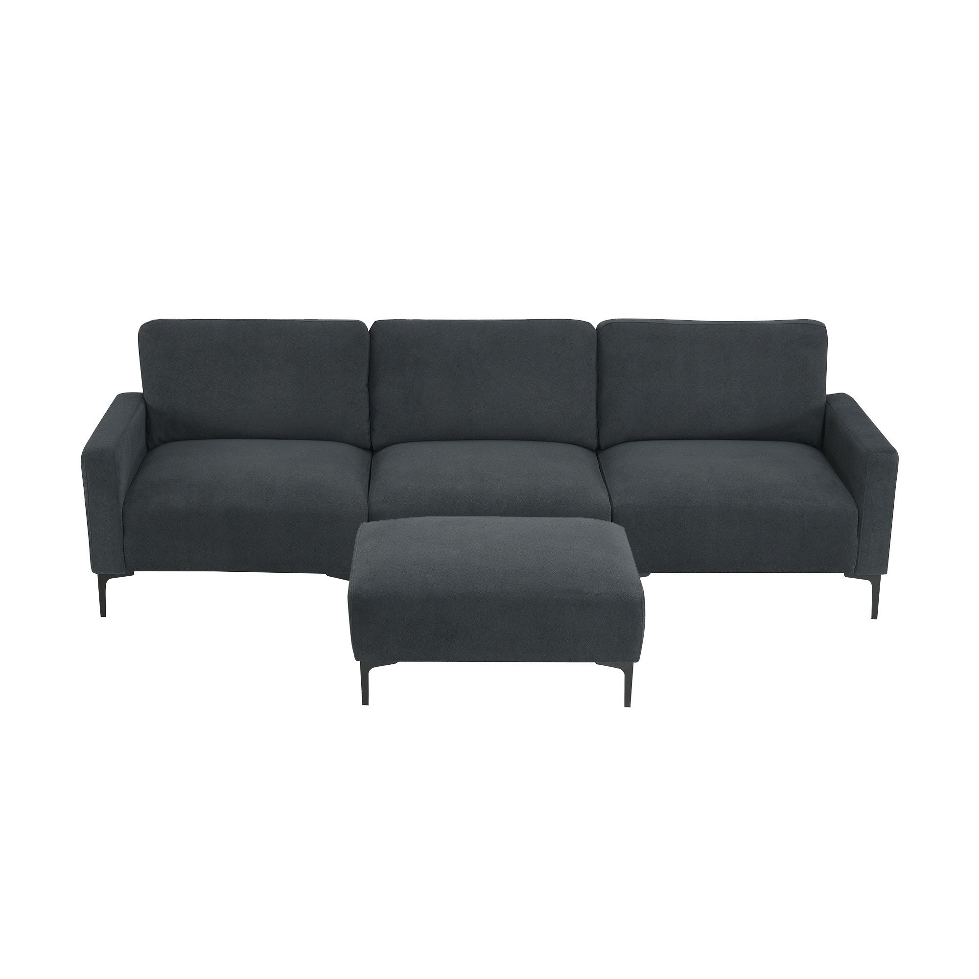 Modern L-shaped Sectional Sofa, 4-seat Velvet Fabric Couch Set with Convertible Ottoman 103 x 59