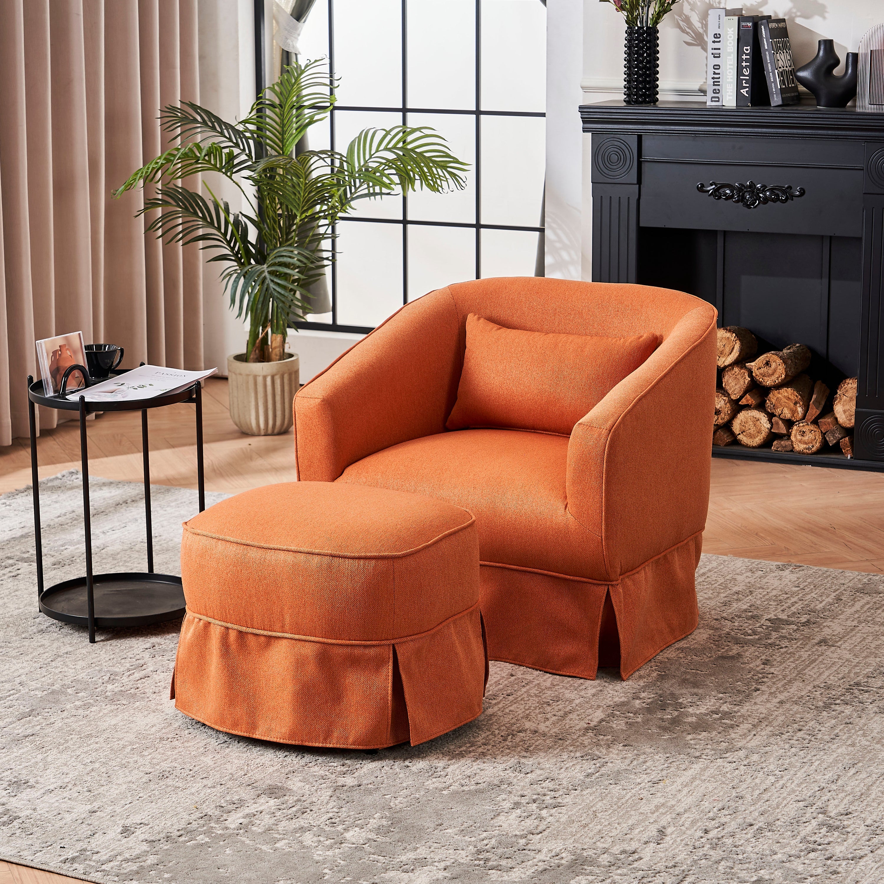 Swivel Barrel Chair With Ottoman, Swivel Accent Chairs Armchair  (Orange)