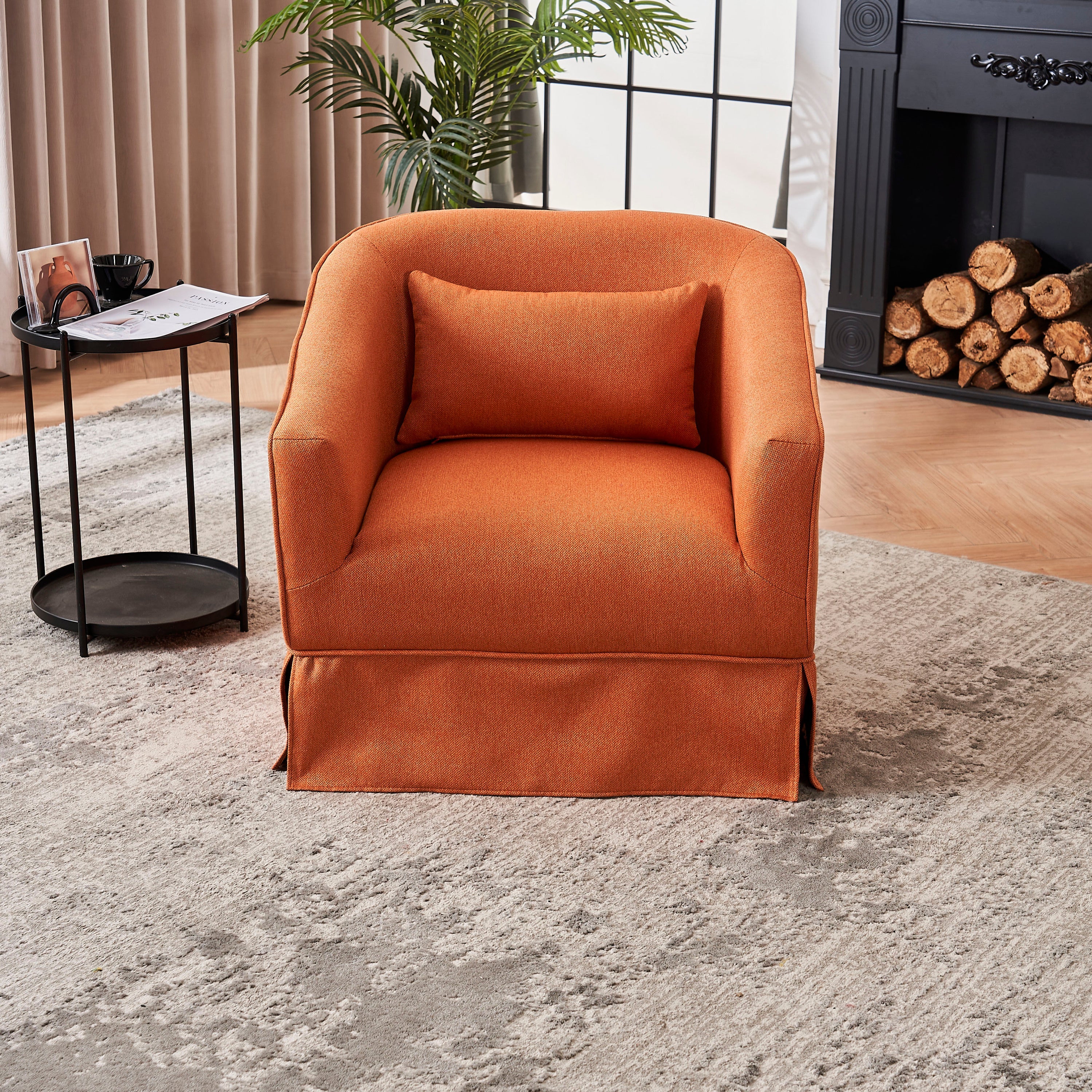 Swivel Barrel Chair With Ottoman, Swivel Accent Chairs Armchair  (Orange)