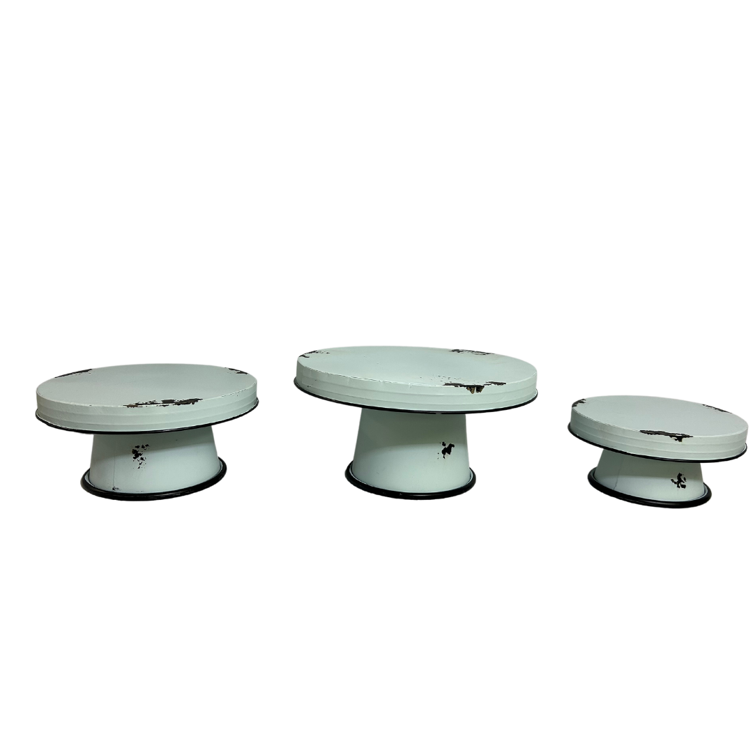 White Distressed Enamel Pedestal Server Set