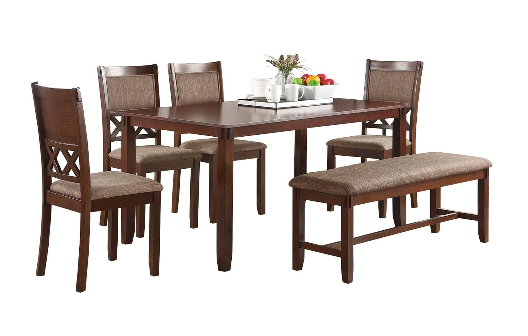 Espresso Color 6-Piece Dining Set with 4 Chairs & Bench
