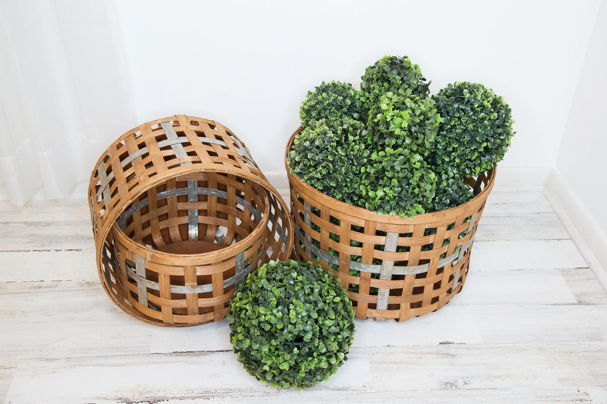 Woven Storage Baskets with Metal Decor Band