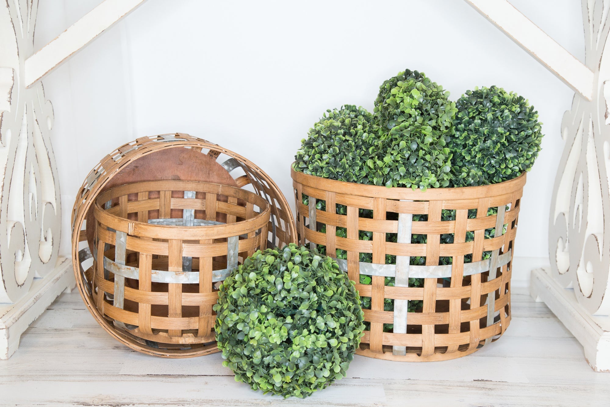 Woven Storage Baskets with Metal Decor Band