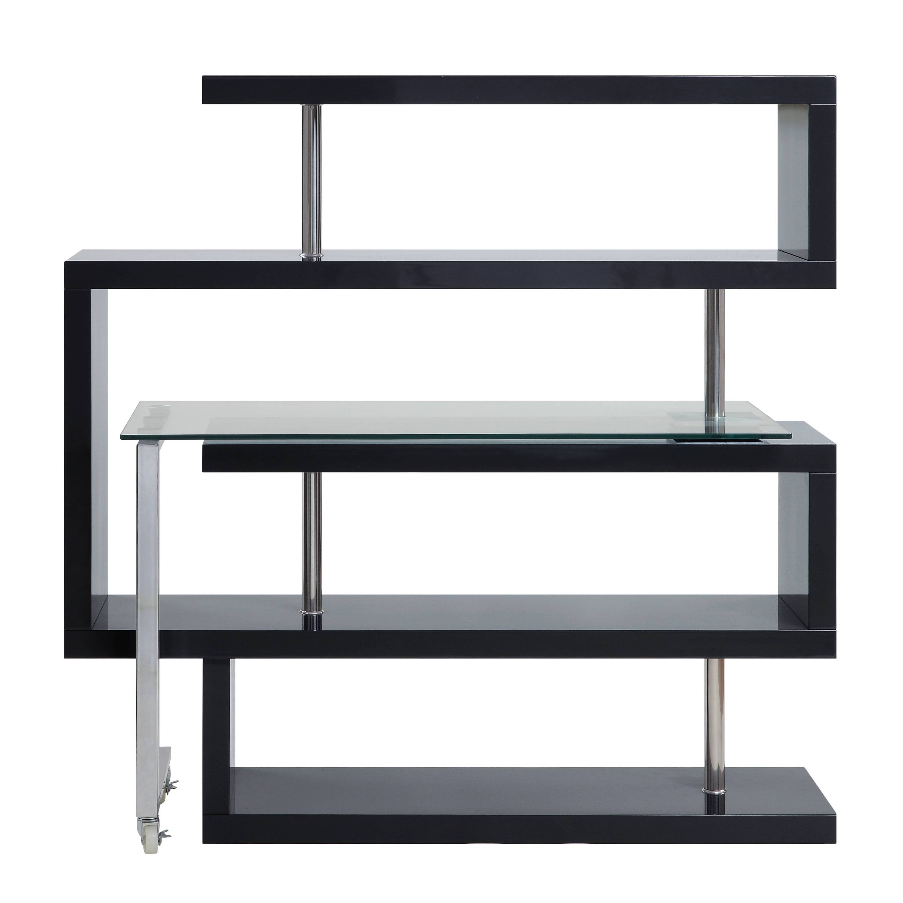 Buck II Clear Glass, Chrome High Gloss Finish Writing Desk with Shelf- Black