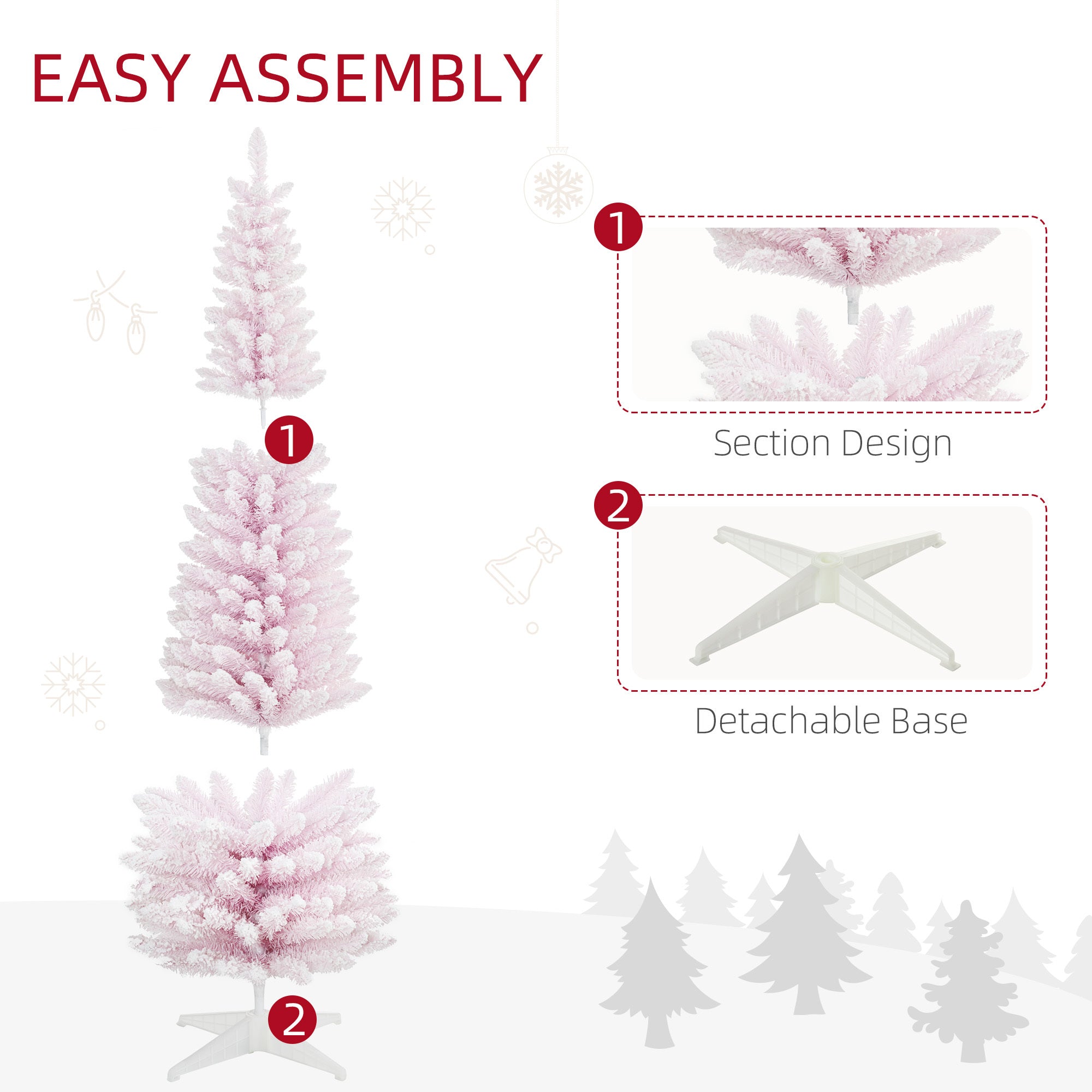 6' Snow Flocked Pencil Christmas Tree, Slim - Pink