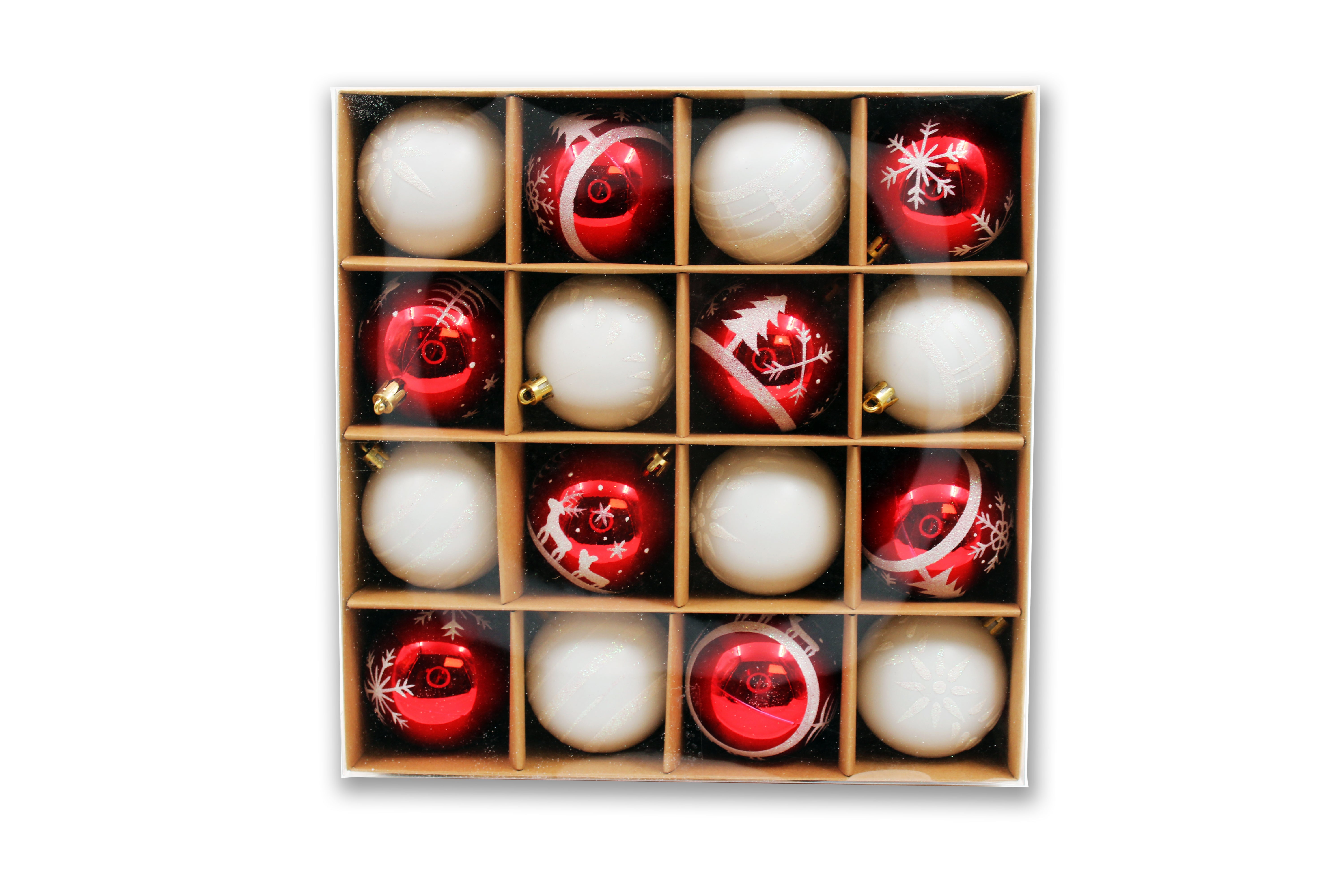 16 Pack Red and White Assorted Ball Ornaments