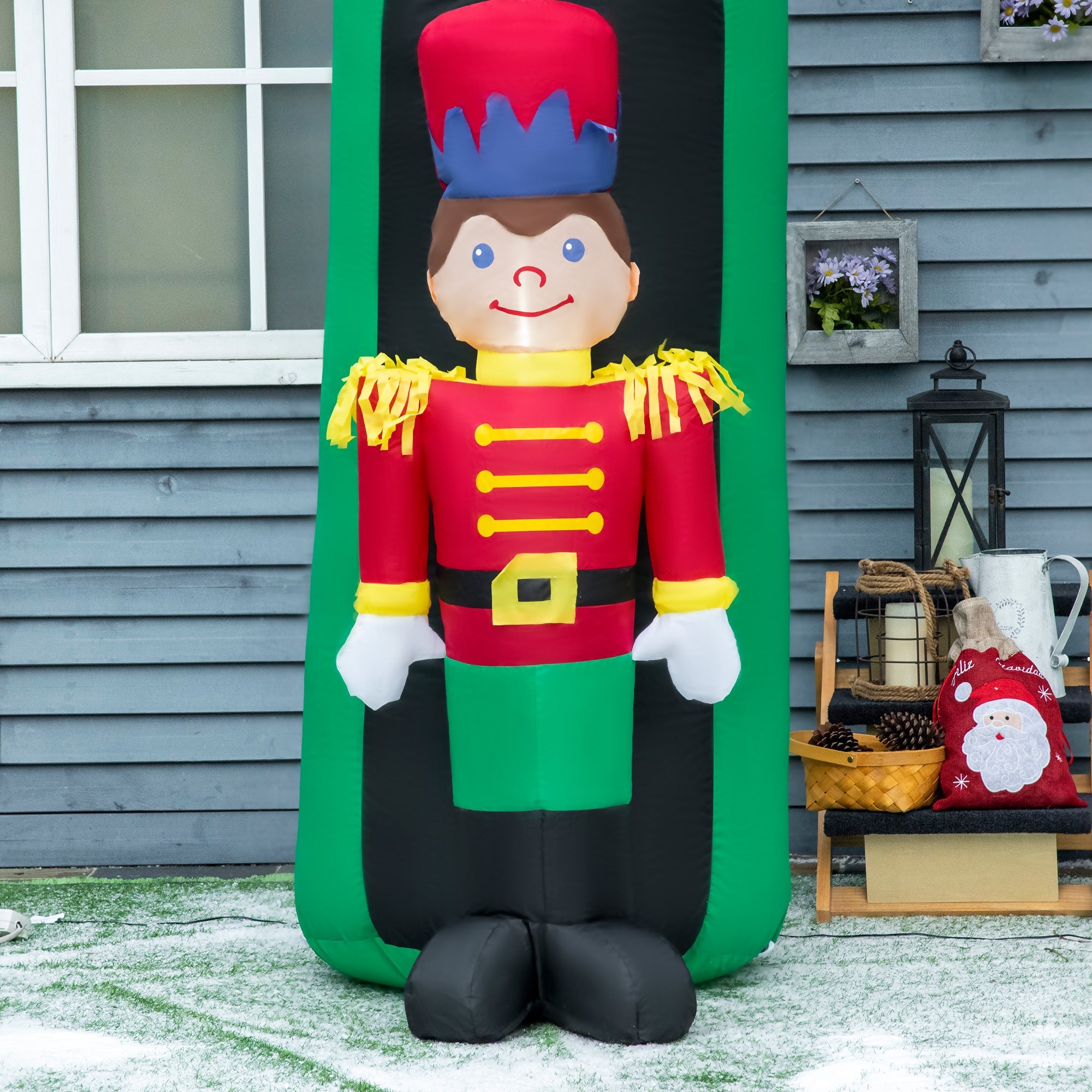 11.5ft   Archway with 2 Nutcracker Soldiers Rocking Horse, Blow-Up LED Yard  Decor