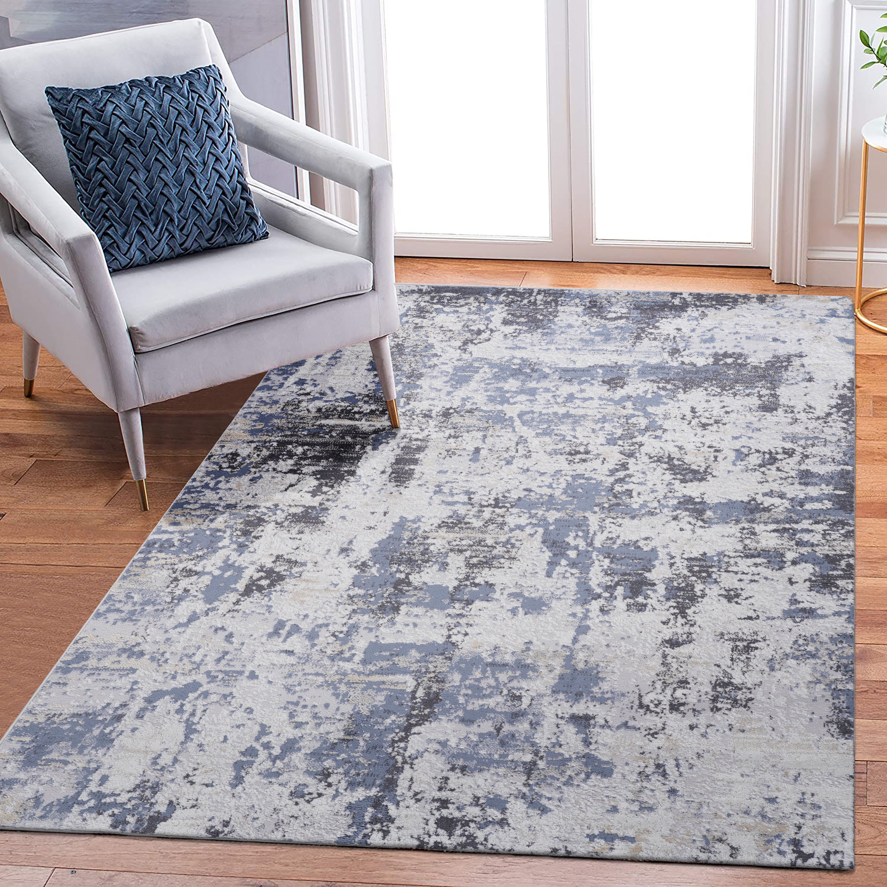 6X9 Grey/Denim /Abstract Non-Shedding and Stain Resistant Area Rug