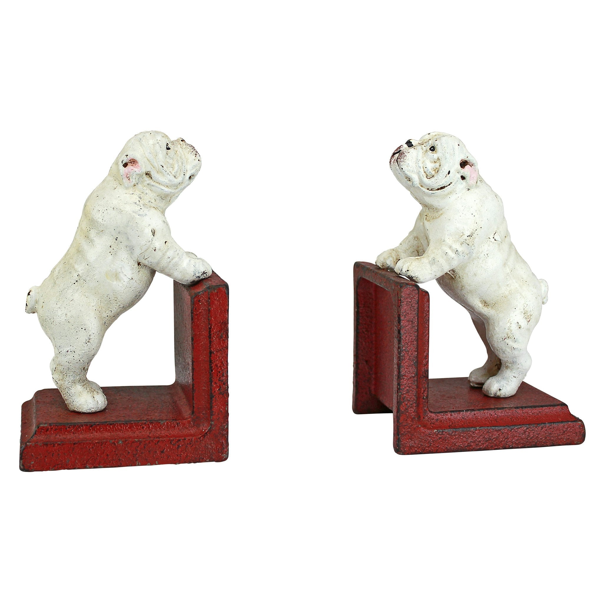 Over the Fence Bulldog Cast Iron Sculptural Bookend Pair