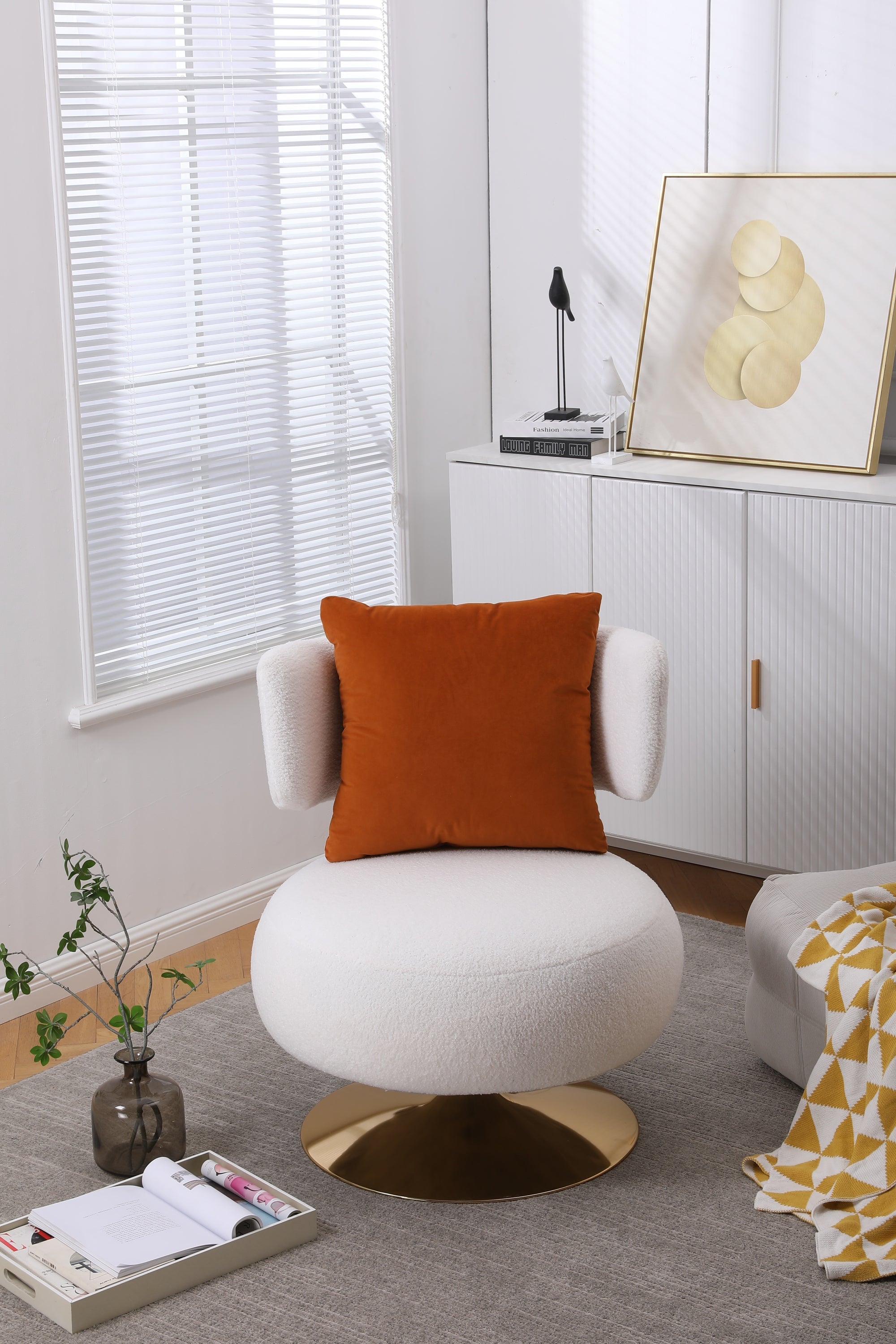 Swivel Accent Chair Armchair, Round Barrel Chair in Fabric