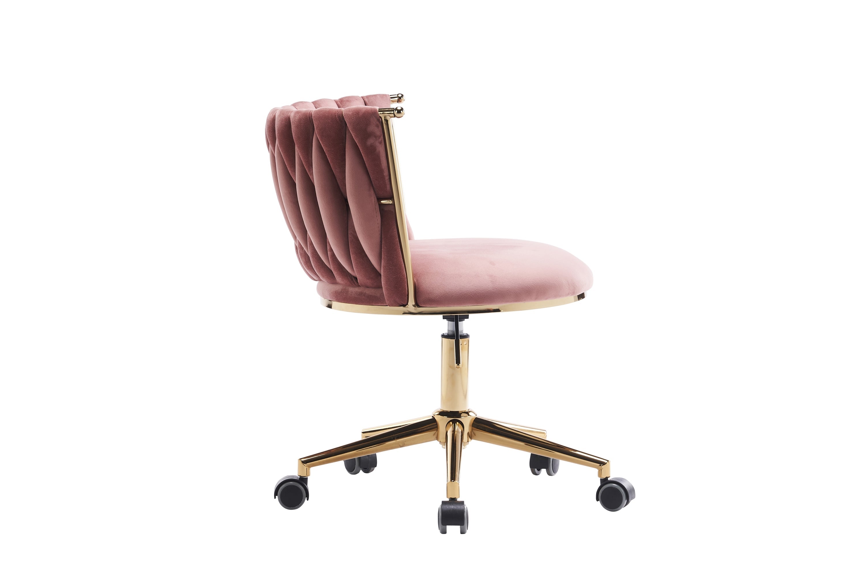 Office Desk Chair, Upholstered Home Office Desk Chairs with Adjustable Swivel Wheels, Ergonomic Office Chair f (Pink)