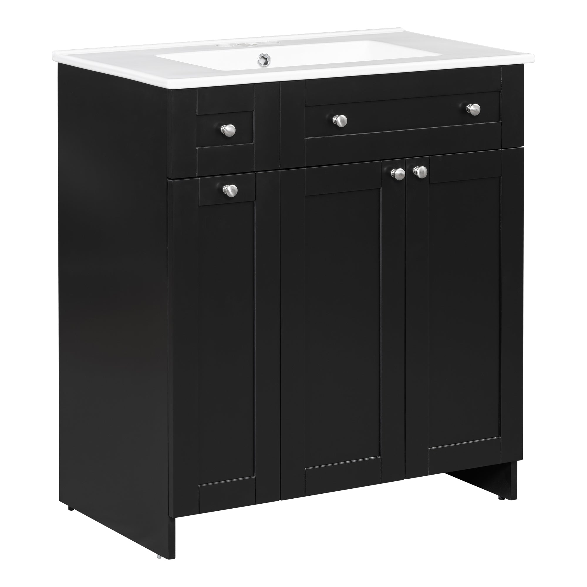 30-Inch Black Bathroom Vanity with Ceramic Sink Combo, Abundant Storage Cabinet - 2 Soft-close Doors and Double-tier Deep Drawer